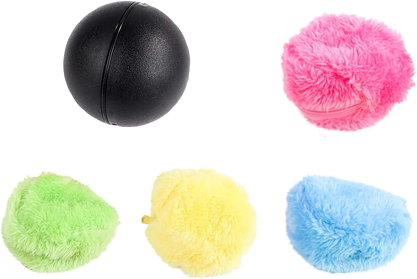 اسباب بازی توپ غلتکی اتوماتیک سگ و گربه Fawoonu، اسباب بازی پولیشی سگ، توپ فعال شونده با حرکت، اسباب بازی تعاملی حیوانات خانگی با 4 روکش مخمل مرجانی