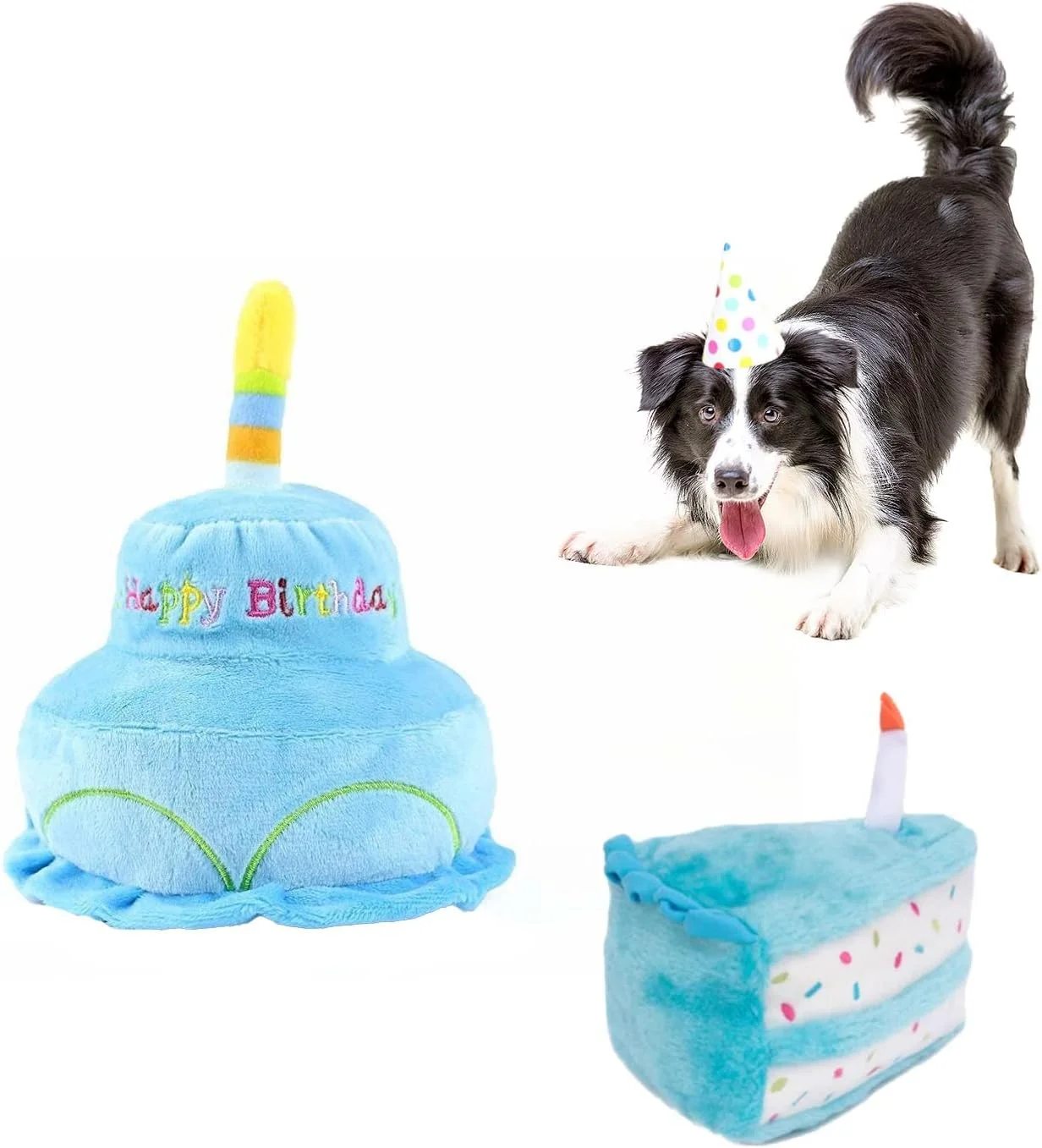 جشن تولد سگ خود را با اسباب بازی مخملی کیک استخوانی سوت دار جشن بگیرید - 2 عدد برای سگ های کوچک، متوسط و بزرگ