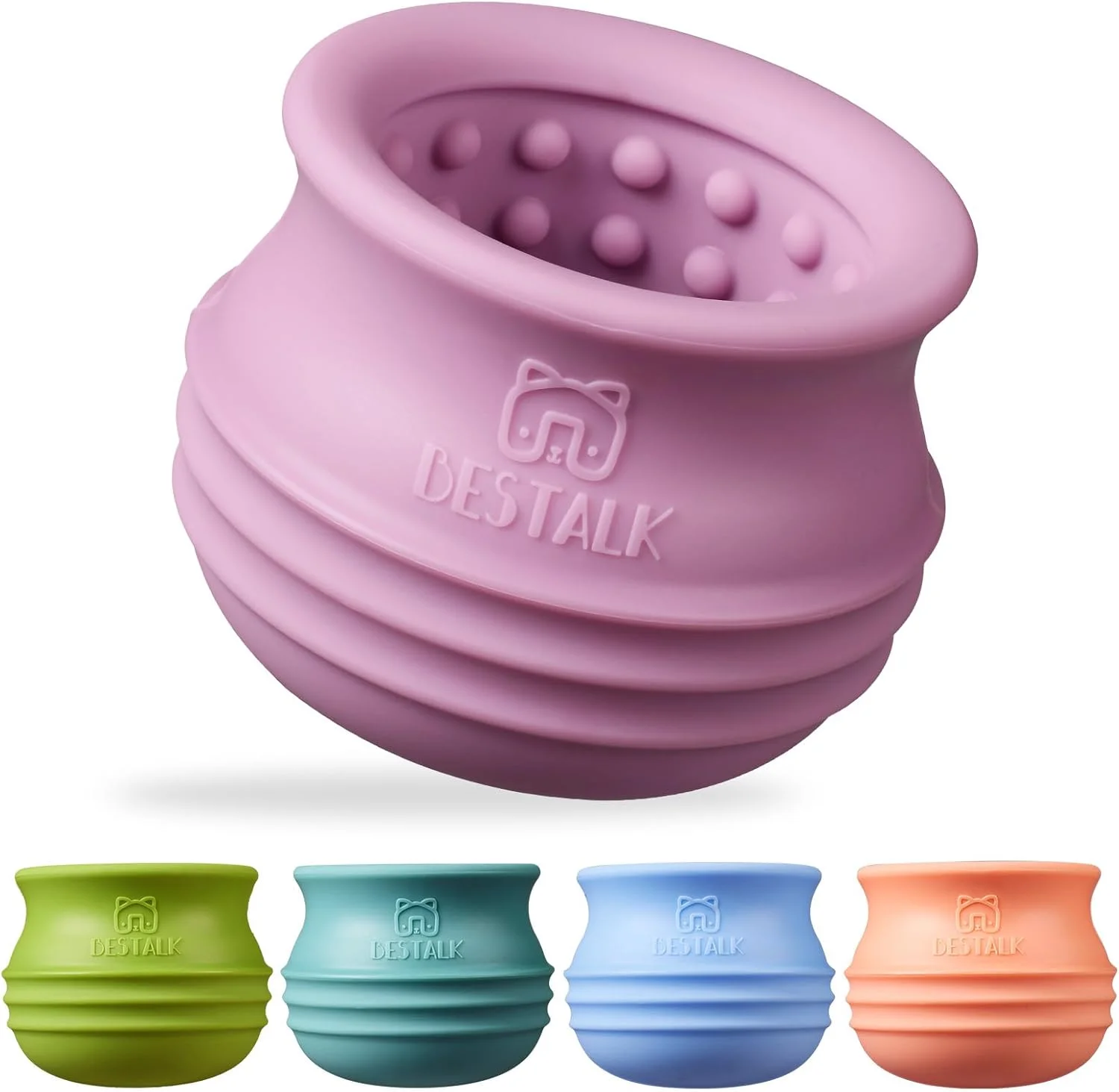 اسباب بازی غنی سازی سگ، اسباب بازی های تعاملی لرزان و ماندگار برای سگ ها، اسباب بازی فیدر پازلی قابل پر کردن برای رفع بی حوصلگی، اسباب بازی جویدنی پخش کننده خوراکی سیلیکونی (بنفش پاستلی، بزرگ)