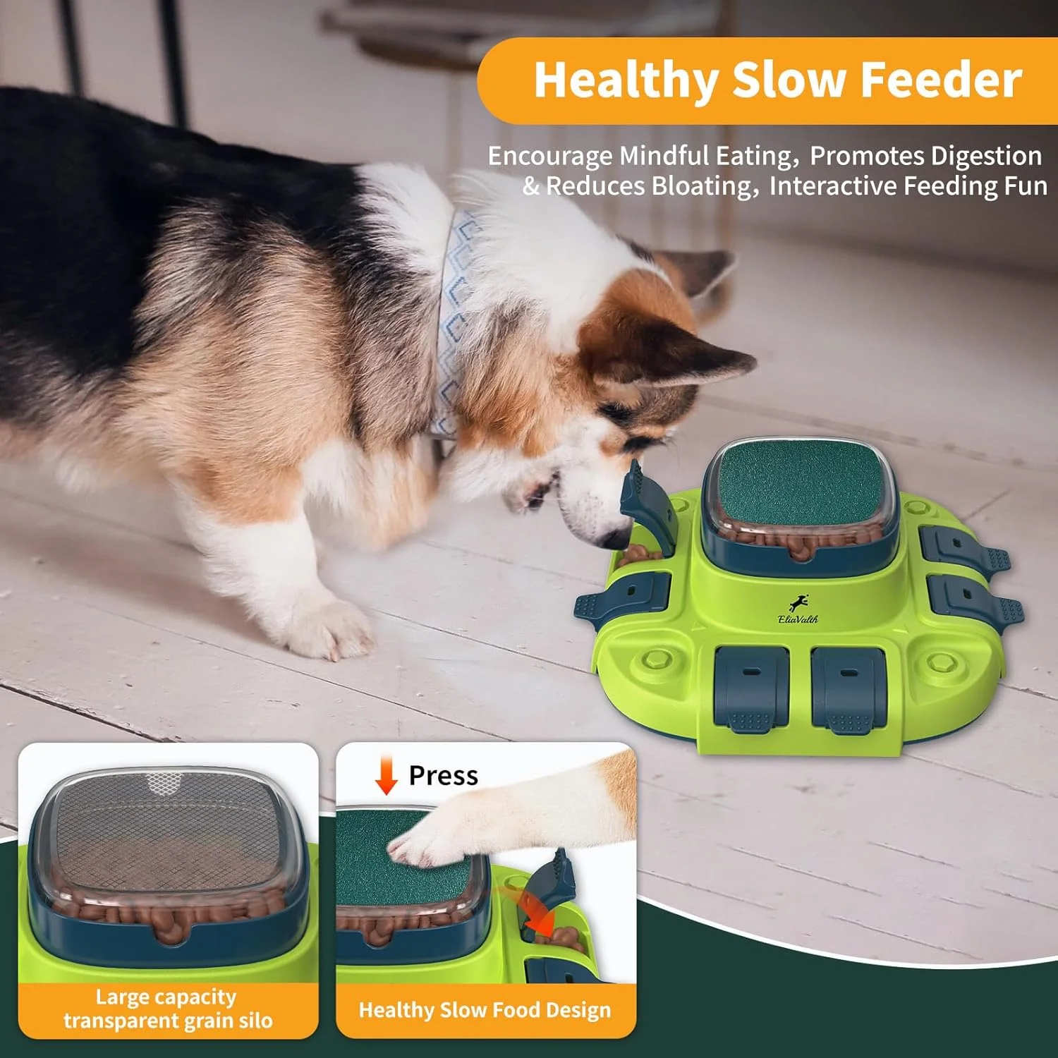 اسباب بازی پازلی تعاملی 3 در 1 سگ EliaValth با 2 سطح، کاسه غذای آهسته، سوهان ناخن و تخته خراش برای تحریک ذهنی، سبز