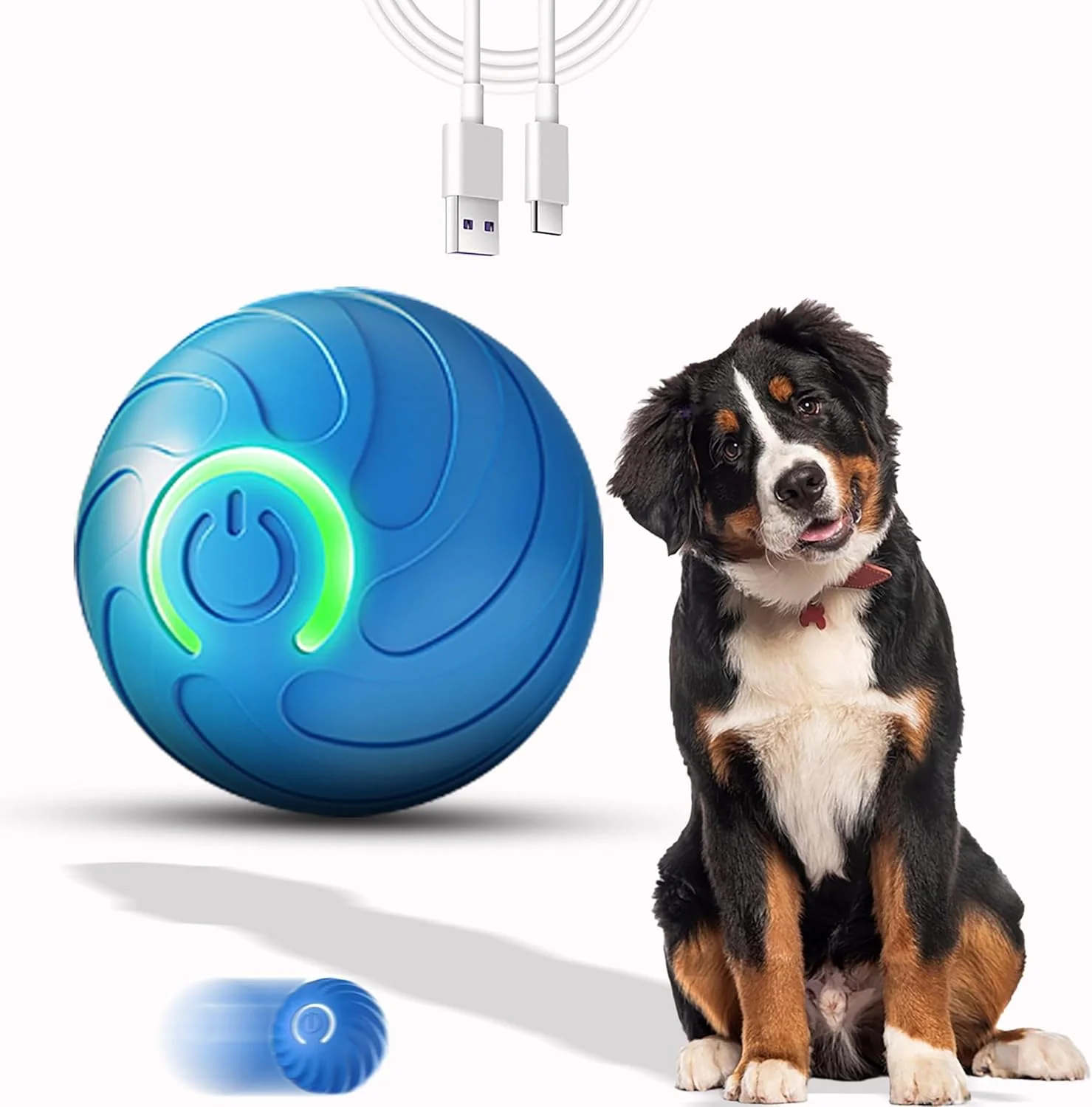 اسباب بازی توپ سگ تعاملی EOPTIFY، توپ سگ برقی، توپ حیوانات خانگی قابل شارژ، توپ چرخشی خودکار برای توله سگ، اسباب بازی چرخشی متحرک سگ، اسباب بازی گربه تعاملی، اسباب بازی توپ لرزان برای سگ