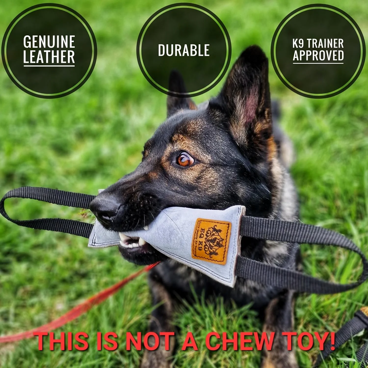 اسباب بازی طناب کشی چرمی آموزش سگ EQ K9 با کیفیت عالی، دارای 3 دسته، مناسب سگ های متوسط و بزرگ، بادوام، اسباب بازی های تعاملی سگ، تجهیزات چابکی سگ، مسابقات کرافتس، طناب کشی، IPO، شوتزوند و اطاعت