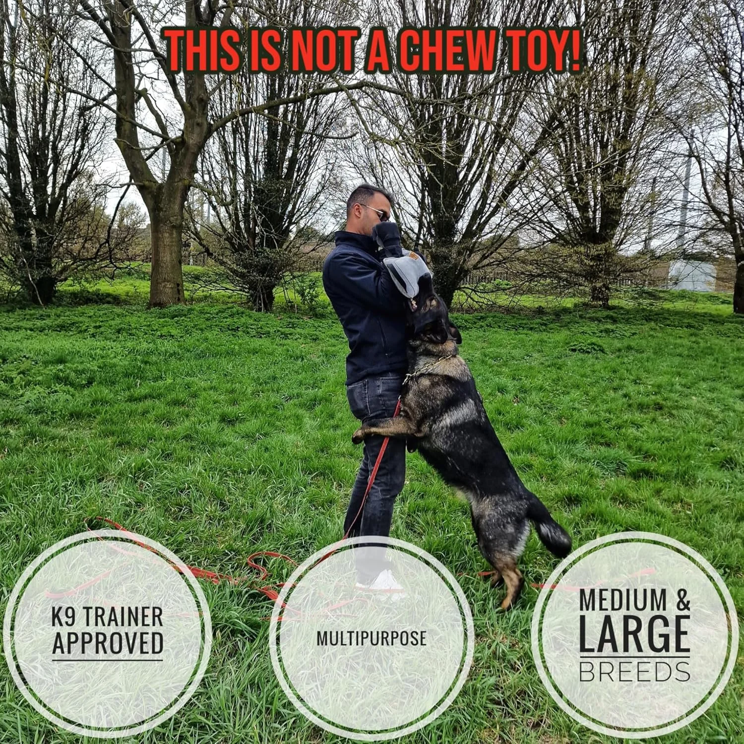 اسباب بازی طناب کشی گاز گرفتن سگ چرمی EQ K9 با کیفیت عالی، دارای 3 دسته محکم، بالش گاز گرفتن فوق العاده بادوام برای سگ های متوسط ​​تا بزرگ، بهترین برای طناب کشی، بازی تعاملی سگ، اسباب بازی کشیدنی، طناب کشی سگ