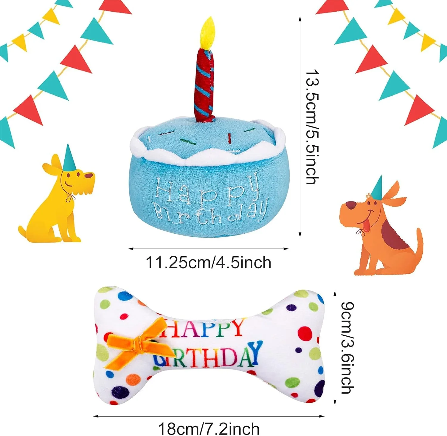 اسباب بازی سگ خانگی طرح کیک تولد و استخوان تولد، پولیشی نرم و صدادار - جشن تولد مبارک سگ شما (آبی)
