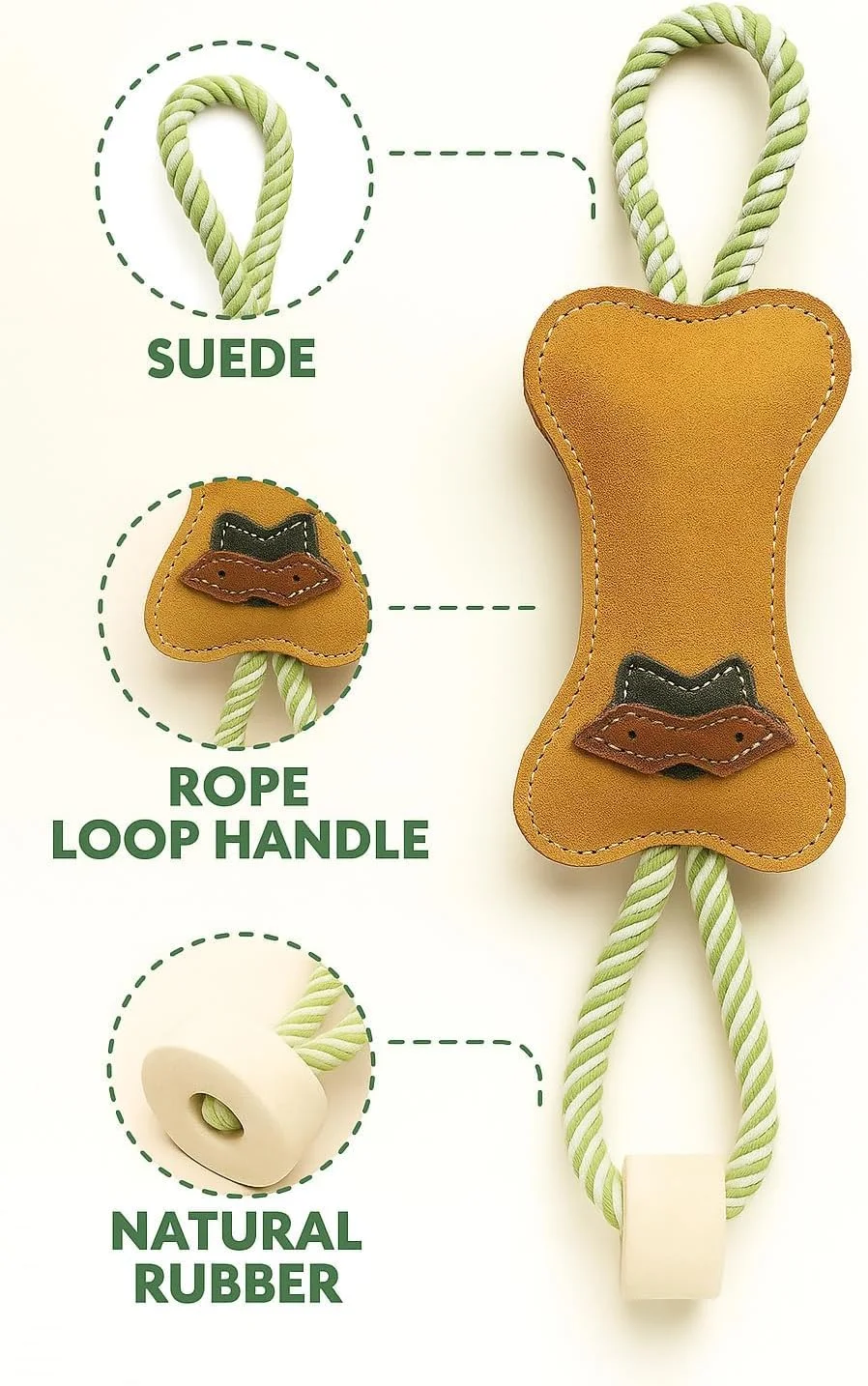 اسباب بازی طناب جویدنی بادوام سگ | اسباب بازی جویدنی استخوان چرمی جیر طبیعی برای سگ های متوسط ​​تا بزرگ | اسباب بازی حیوانات خانگی سخت و ماندگار