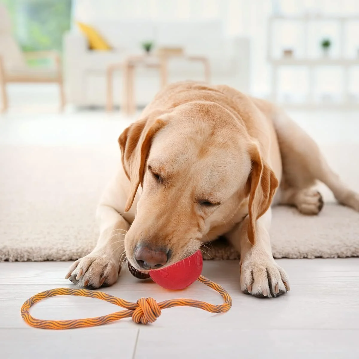اسباب بازی طناب سگ، بسته 2 عددی، توپ های لاستیکی بادوام برای بازی های پرتاب و گرفتن، بازی تعاملی کشیدن طناب، لوازم جانبی فعالیت های سگ، اسباب بازی جامد الاستیک برای پرتاب، گرفتن، پرتاب کردن و کشیدن طناب 6 سانتی متر، آبی + قرمز