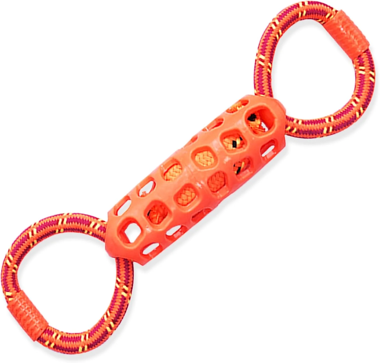 اسباب بازی طناب کشی سگ بادوام - طناب حلقه دوتایی مقاوم و اسباب بازی جویدنی لاستیکی با صدای جیر جیر، طناب کشی تعاملی برای سگ های بزرگ، بازی سنگین و تمیز کردن آسان (حلقه دوتایی)