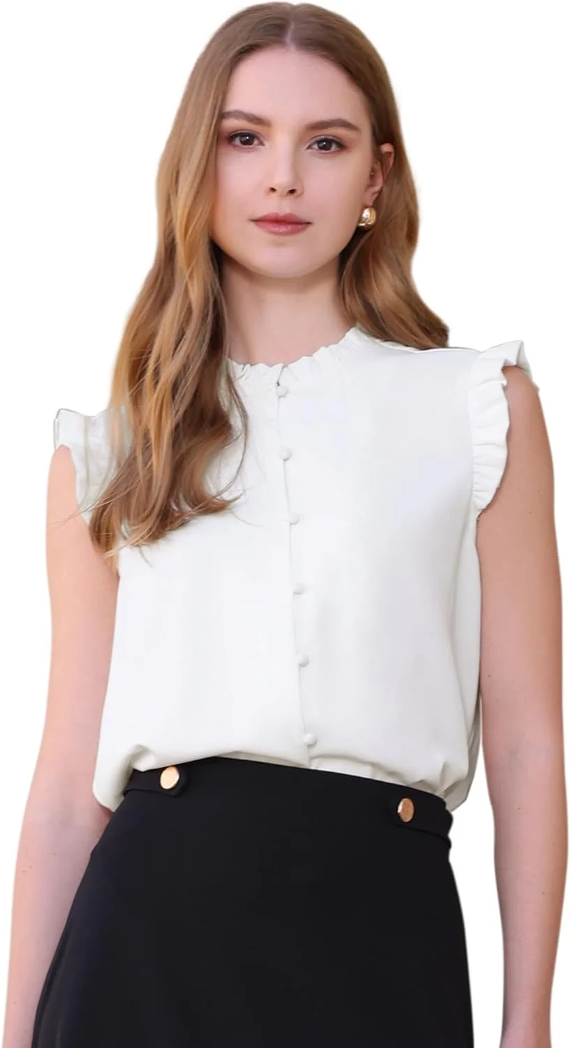 تاپ بدون آستین زنانه Hobemty مدل دکمه دار و طرح دار مناسب تابستان 2025 برای محیط کار و استفاده روزمره