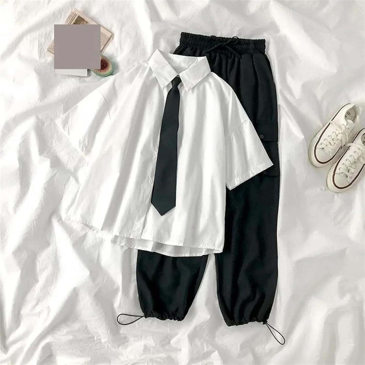 HHMMEDE بلوز و پیراهن دکمه دار زنانه، پیراهن سفید زنانه، کراواتی، ساده، مدل آزاد، مناسب استفاده روزمره