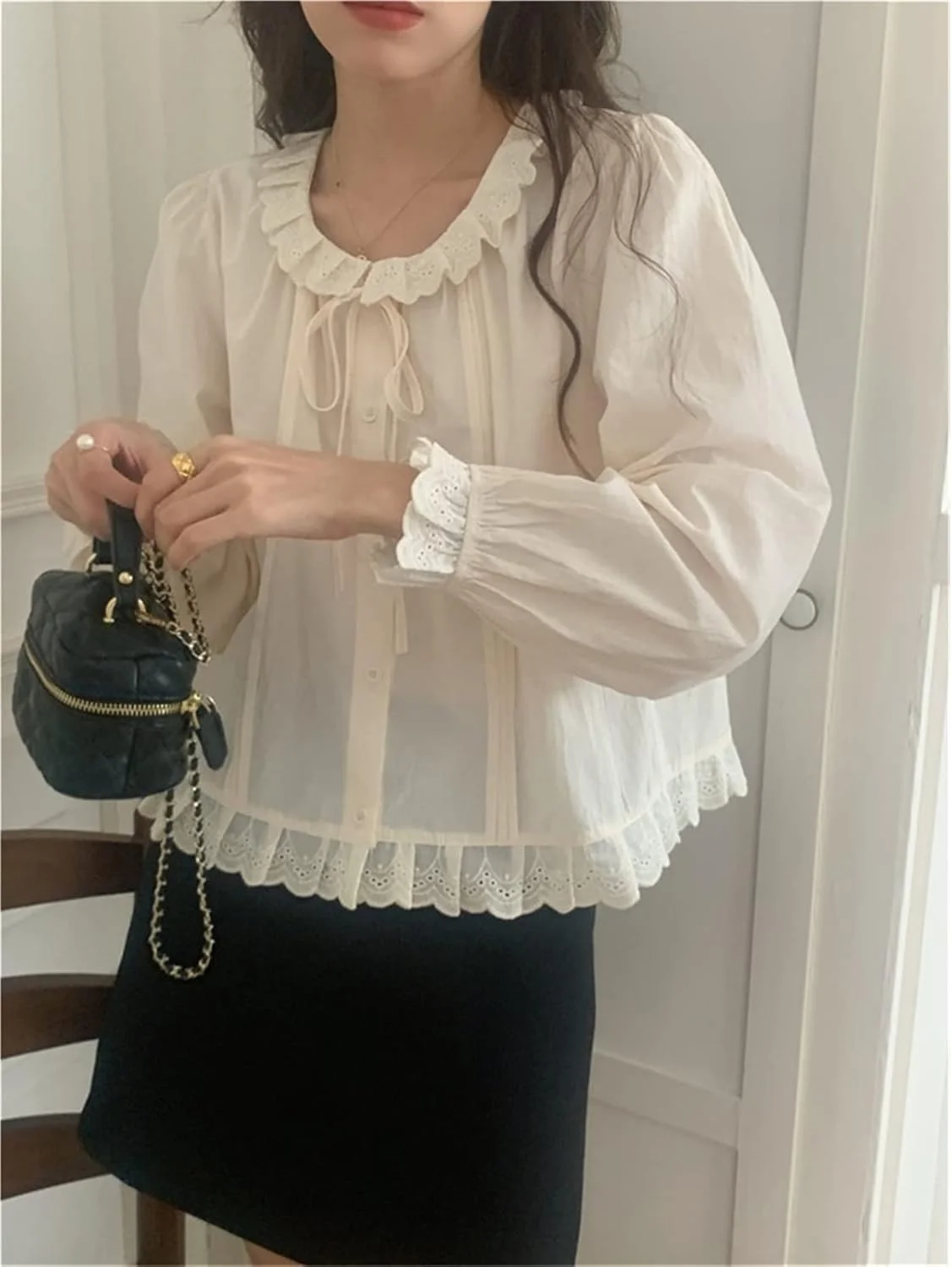 HHMMEDE بلوز و شومیز زنانه، شومیزهای دکمه دار زنانه، شومیز مجلسی زنانه، شومیز پاییزه توری، مدل OL، شومیز جدید غیر رسمی و لطیف