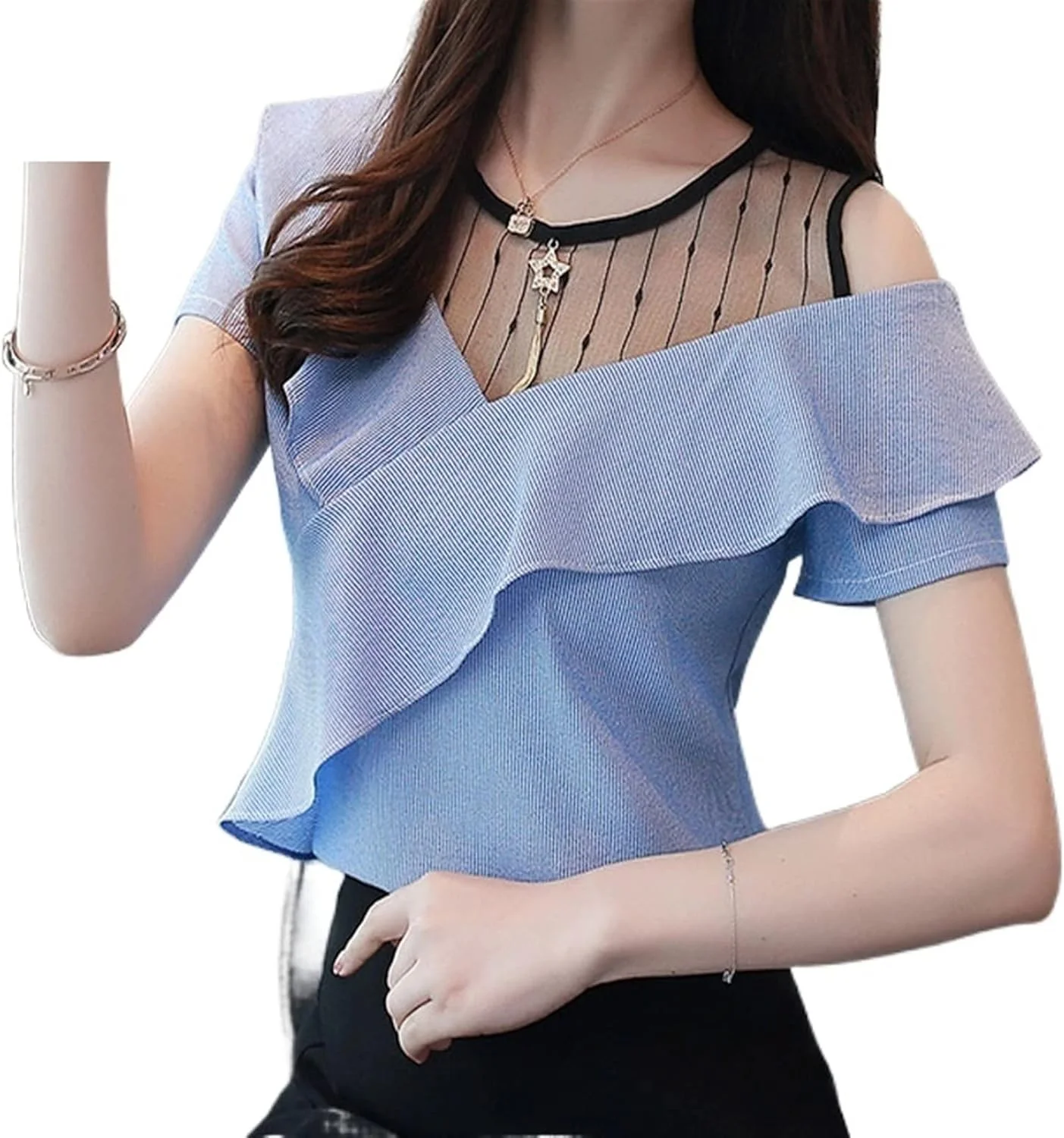 HHMMEDE بلوز و شومیز زنانه آستین کوتاه، بلوز مجلسی زنانه، بلوز دکمه دار، پیراهن بلوز زنانه، بلوز شیرین زنانه