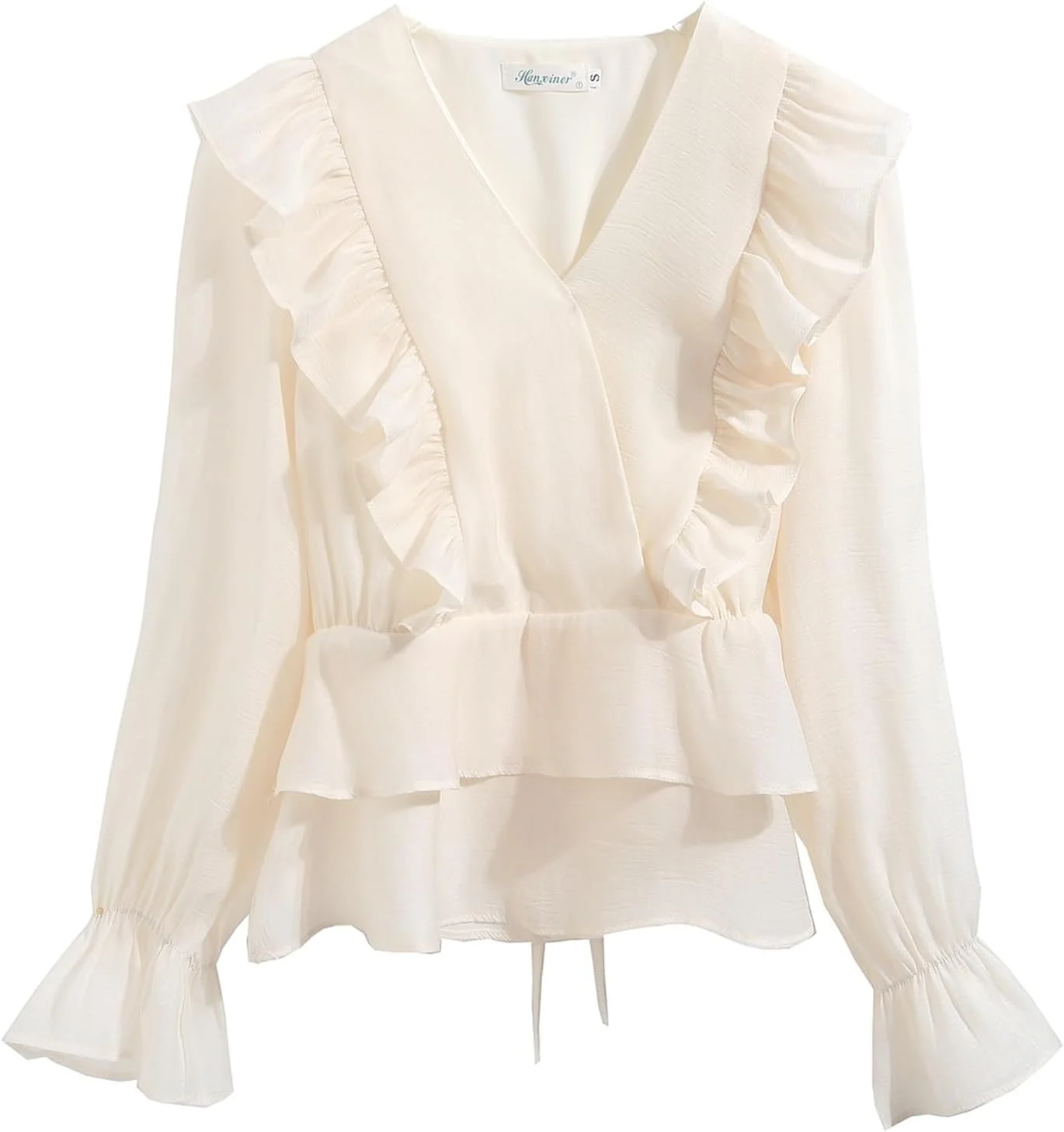 HHMMEDE بلوز و شومیز زنانه، آستین بلند، یقه هفت چین دار، پیراهن زنانه شیفون