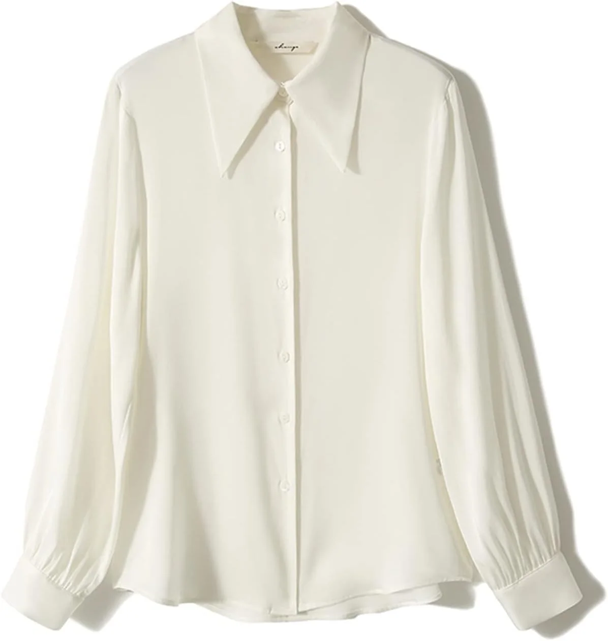 HHMMEDE بلوز و شومیز زنانه، شومیز ابریشم توت زنانه، بلوز زنانه، پیراهن سفید گشاد، یقه برگردان، آستین بلند، رنگ ثابت