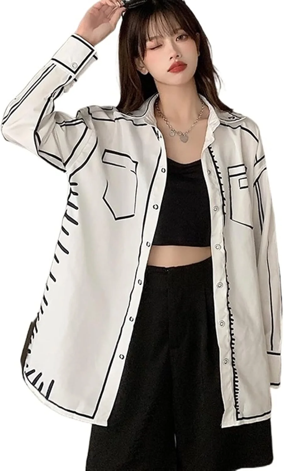 HHMMEDE بلوز و شومیز زنانه، پیراهن بلند سفید، لباس گشاد، پیراهن گرافیتی زنانه، پیراهن چاپی شیک