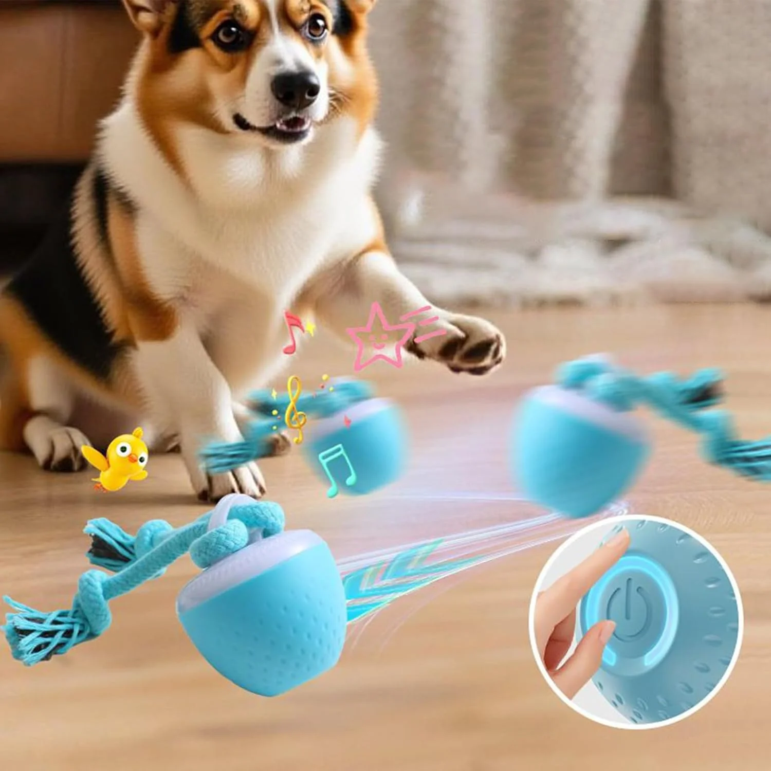توپ سگ | غلتان روشن کننده | با صداهای پرنده توپ تعاملی سگ، برای آموزش در فضای باز توله سگ رفع خستگی و تخلیه انرژی
