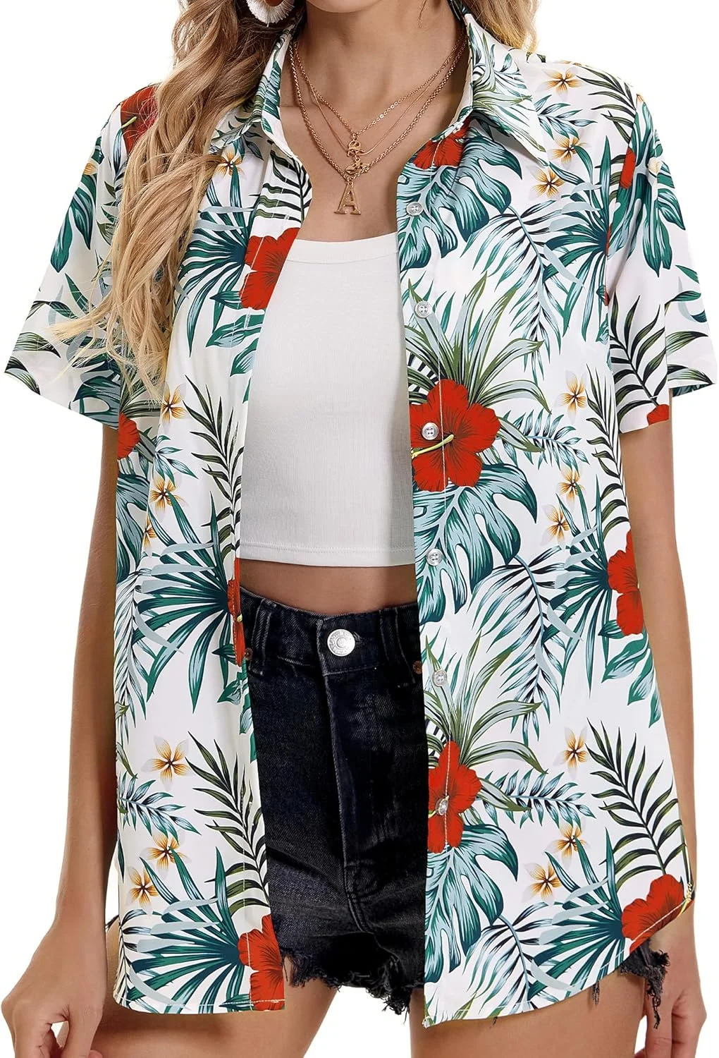 پیراهن های هاوایی زنانه پیراهن استوایی بلوز آستین کوتاه دکمه دار ساحلی تابستانی تاپ گلدار لباس های آلوها لوآو 2025