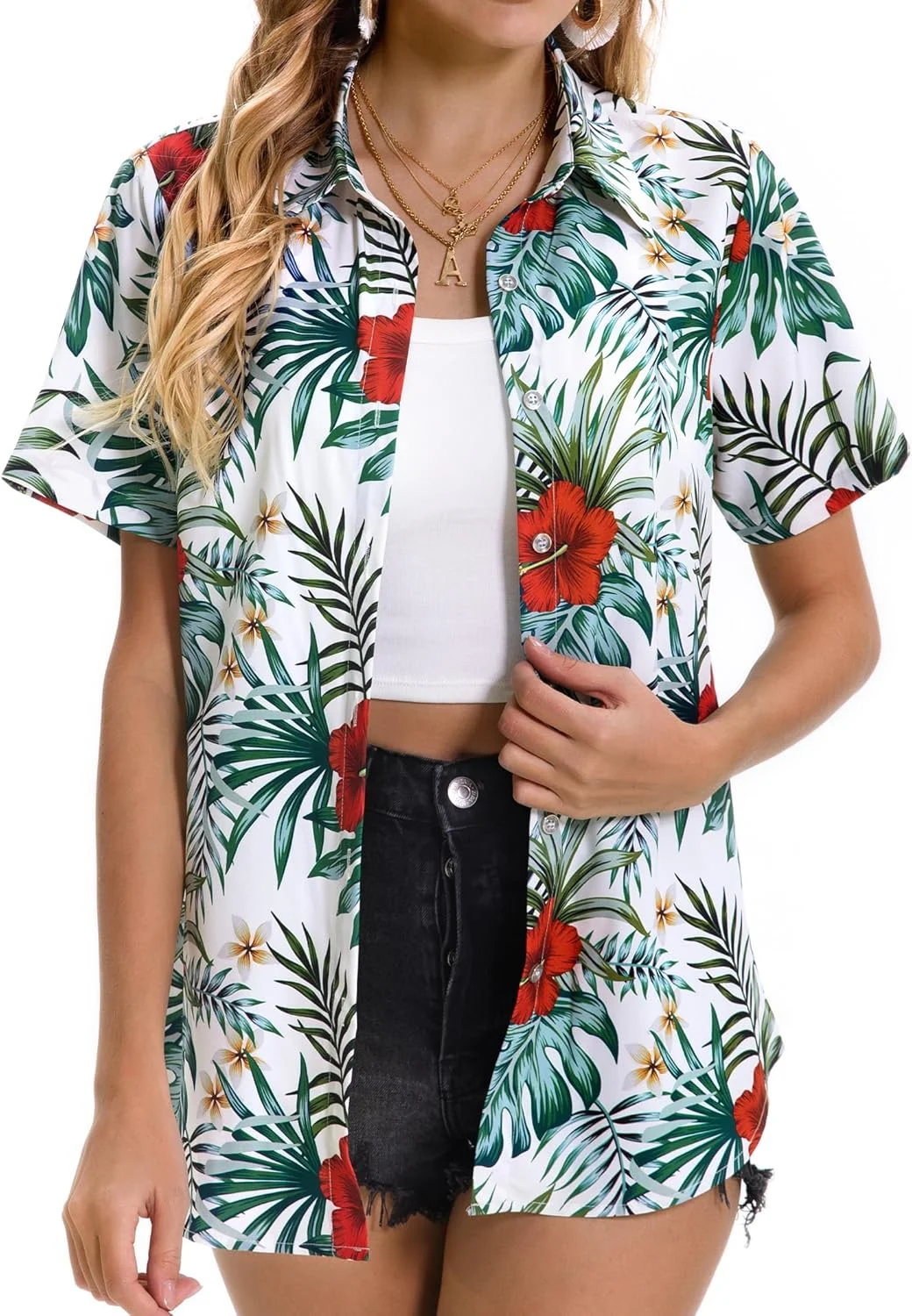 پیراهن های هاوایی زنانه پیراهن استوایی بلوز آستین کوتاه دکمه دار ساحلی تابستانی تاپ گلدار لباس های آلوها لوآو 2025