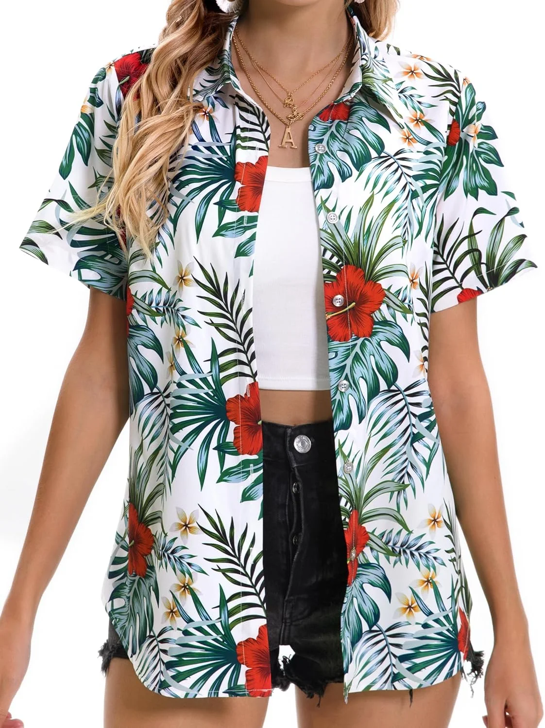 پیراهن های هاوایی زنانه پیراهن استوایی بلوز آستین کوتاه دکمه دار ساحلی تابستانی تاپ گلدار لباس های آلوها لوآو 2025