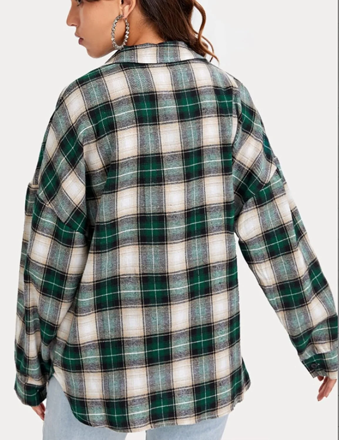 HangNiFang پیراهن های چهارخانه فلانل زنانه، بلوز و تاپ دکمه دار بزرگ