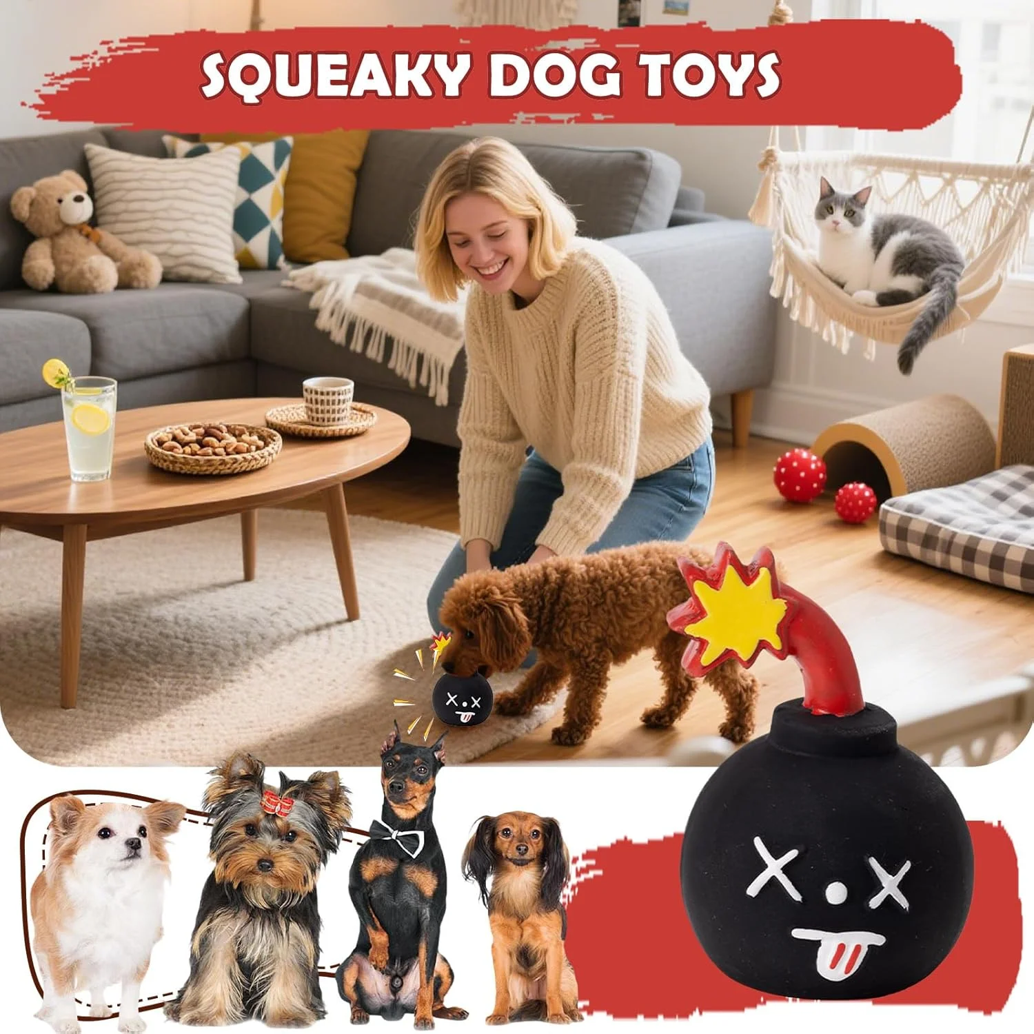 اسباب بازی جویدنی سگ، لوازم جانبی حیوانات خانگی لاتکس جیر جیر کننده - اسباب بازی های تعاملی سگ | برای آموزش، کاهش بی حوصلگی، مسافرت، ساحل، پارک، حیاط، اتاق خواب، باغ، فضای داخلی، فضای باز، اوقات خانوادگی، دورهمی دوستان