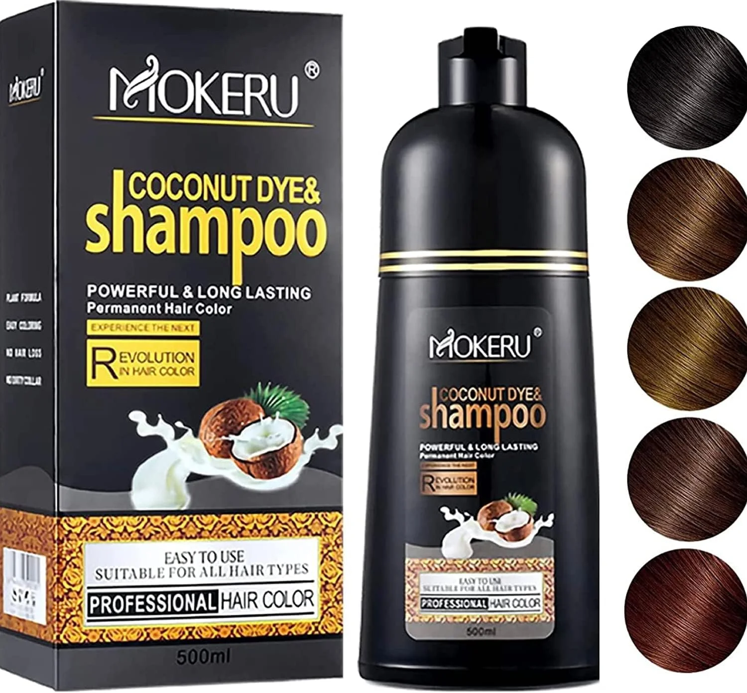 شامپو رنگ موی روغن آرگان و نارگیل حرفه ای MOKERU، 500 میلی لیتر: عملکرد سریع و ماندگاری طولانی برای رنگ آمیزی موهای سفید در عرض چند دقیقه - مشکی، 473 میلی لیتر (بسته 1 عددی) شامپو رنگ موی روغن آرگان و نارگیل حرفه ای MOKERU، 500 میلی لیتر: عملکرد سریع و ماندگاری طولانی برای رنگ آمیزی موهای سفید در عرض چند دقیقه - مشکی، 473 میلی لیتر (بسته 1 عددی)