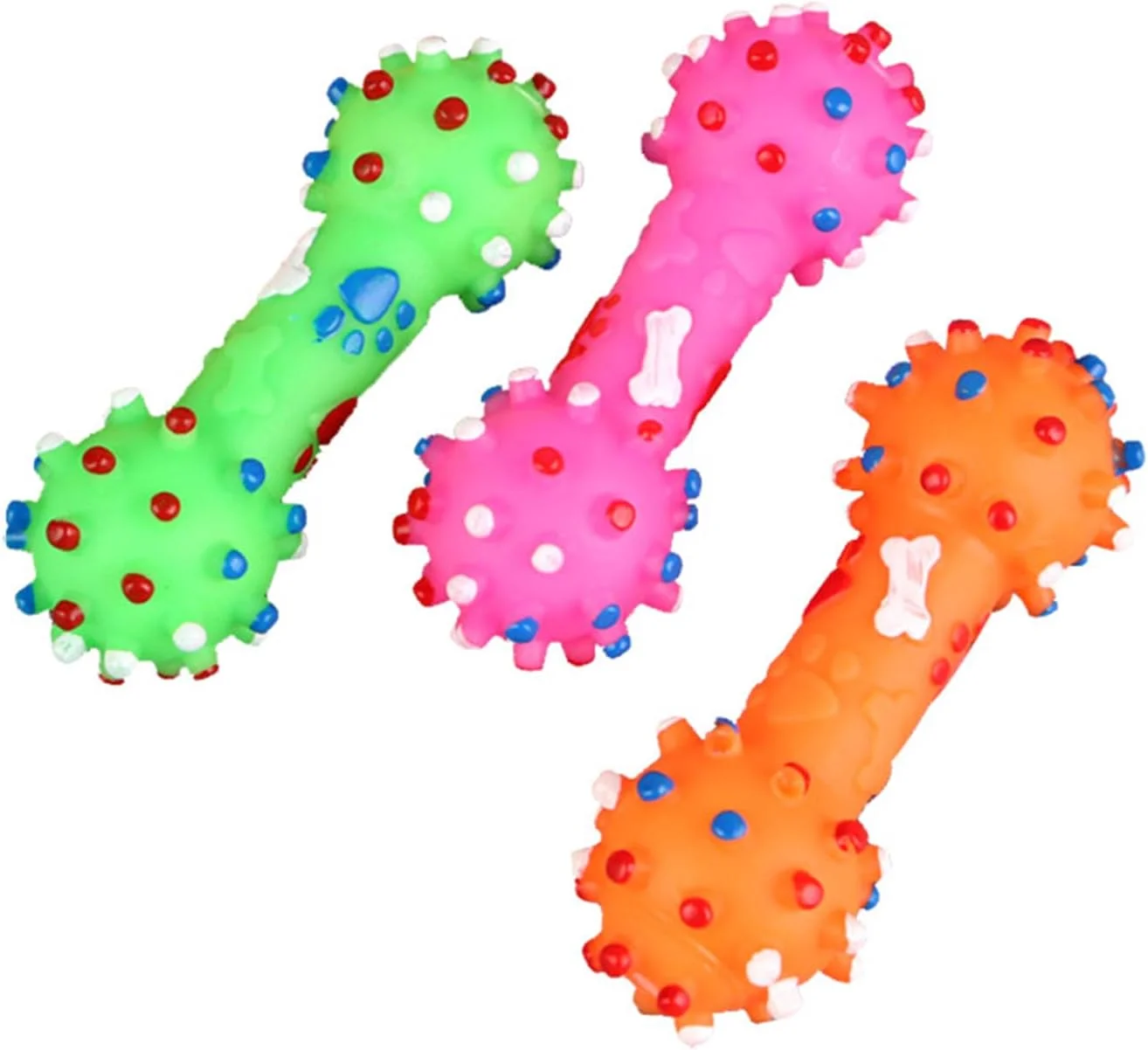 اسباب بازی دمبل جیرجیر کننده برای سگ و گربه، جویدنی لاستیکی، بازی ایمن در داخل و خارج از خانه، اسباب بازی دمبل جیرجیر کننده قابل حمل برای سگ