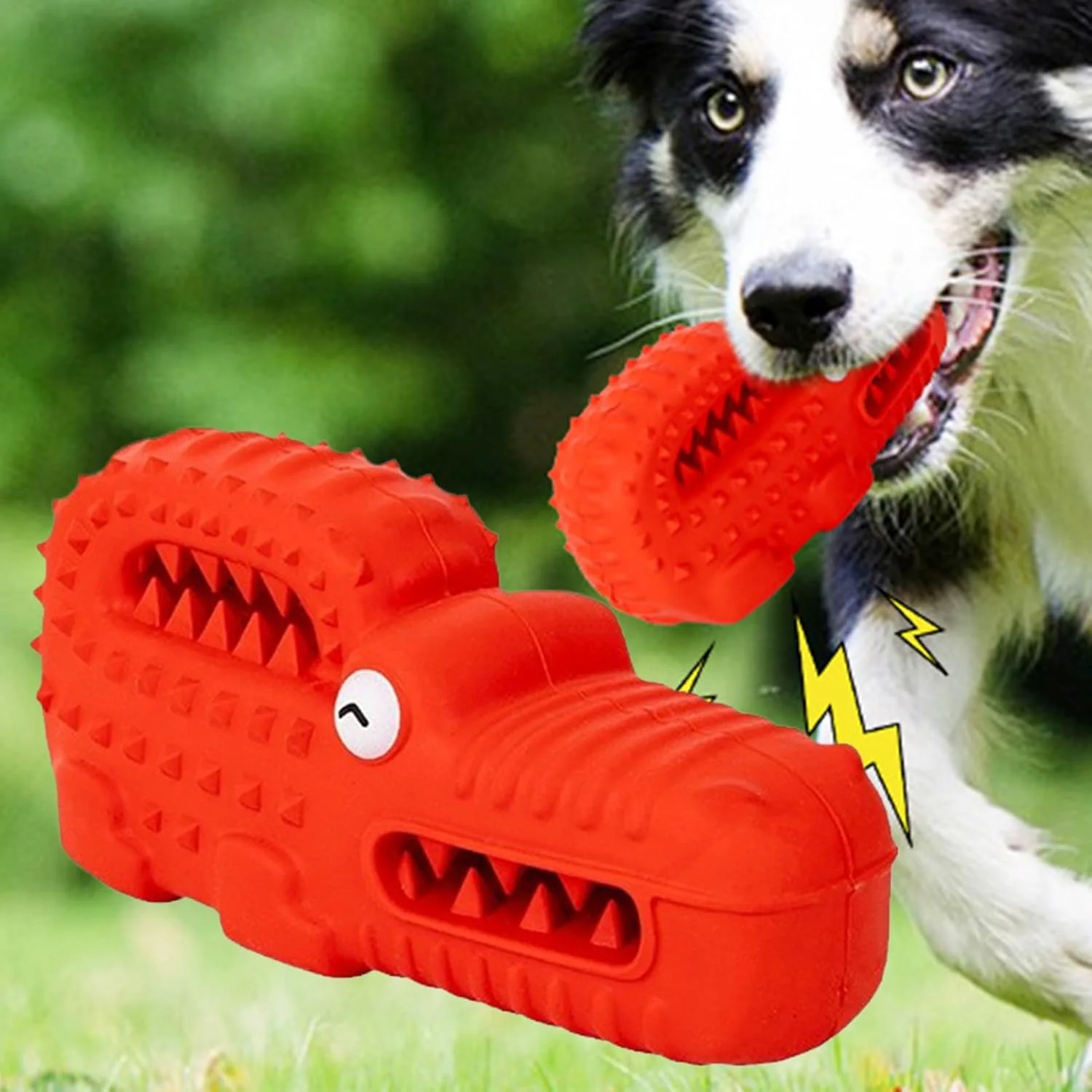 اسباب بازی سگ طرح تمساح | لوازم جویدنی لاستیکی جیر جیر کننده برای توله سگ - اسباب بازی پازلی تعاملی سگ - برای مربیان والدین حیوانات خانگی، دوستداران حیوانات، تسکین دندان درآوردن در فضای داخلی و خارجی، زمان نوازش در آپارتمان، اتاق خواب