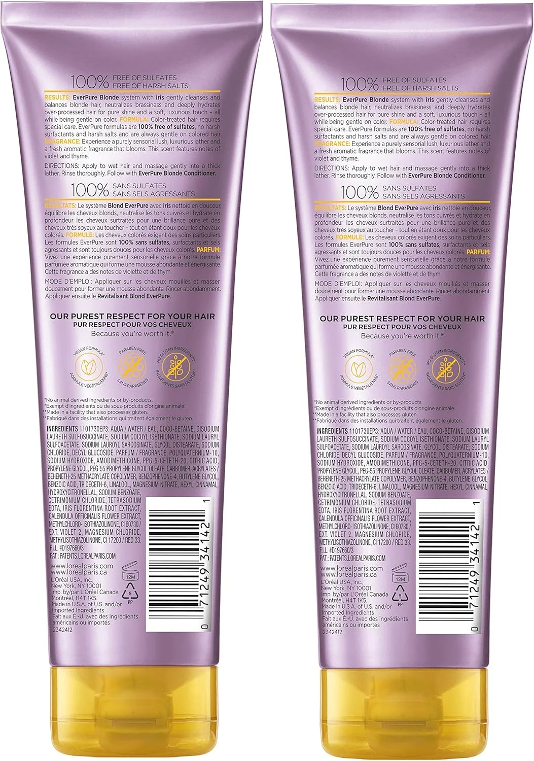 شامپو بدون سولفات لورآل پاریس EverPure Blonde مناسب موهای رنگ شده، خنثی کننده زردی + متعادل کننده، برای موهای بلوند، 2 عدد (هر کدام 250 میلی لیتر) شامپو بدون سولفات لورآل پاریس EverPure Blonde مناسب موهای رنگ شده، خنثی کننده زردی + متعادل کننده، برای موهای بلوند، 2 عدد (هر کدام 250 میلی لیتر)