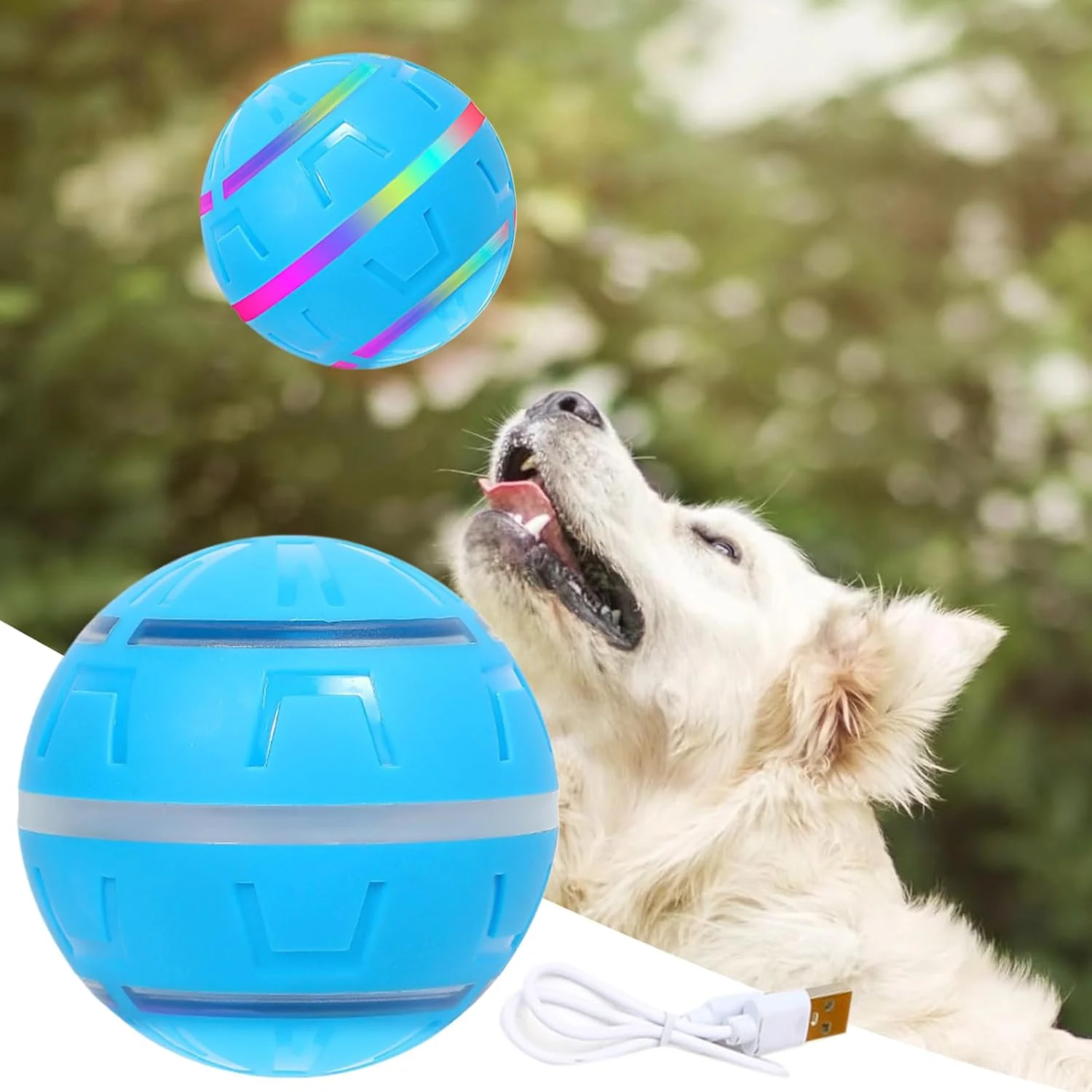 توپ متحرک سگ | توپ بازی تعاملی سگ شارژی USB با چرخش فعال خودکار | برای آموزش، تحریک و بازی در داخل و خارج از خانه برای نژادهای کوچک و بزرگ و سگ های جونده