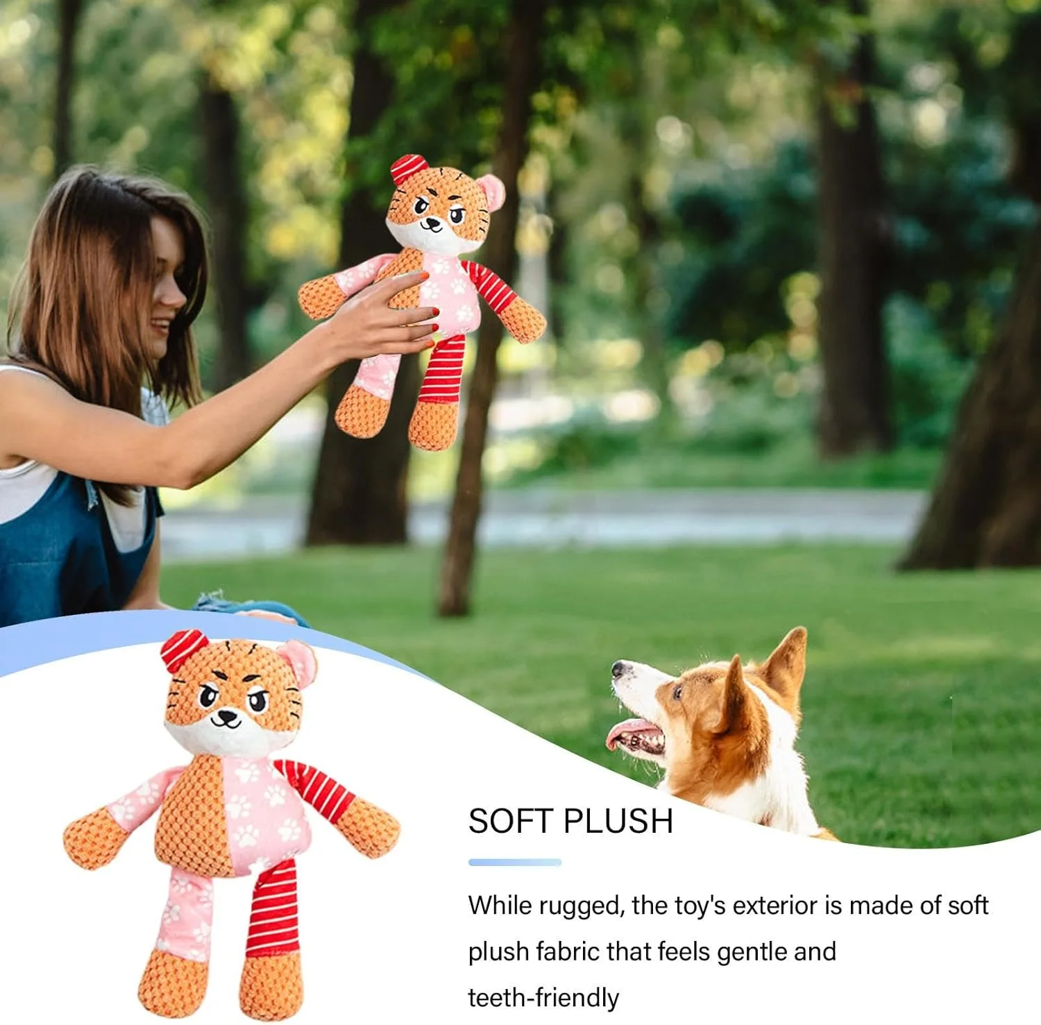 اسباب بازی سگ مخملی، لوازم حیوانات خانگی تعاملی با صدای خش خش - اسباب بازی پولیشی صدادار، برای جویدن، تمیز کردن دندان توله سگ نژاد کوچک، متوسط و بزرگ و سرگرم نگه داشتن آنها