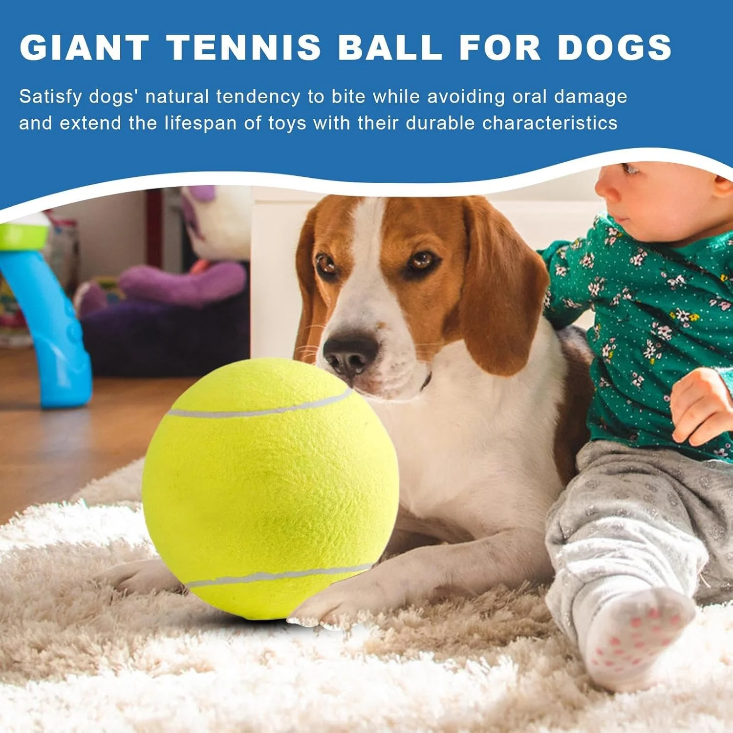 توپ بازی سگ | لوازم حیوانات خانگی تعاملی غول پیکر | توپ تنیس جویدنی سگ | برای توله سگ، سگ های کوچک، متوسط و بزرگ، بازی در فضای داخلی و خارجی، غنی سازی، آوردن و پیاده روی