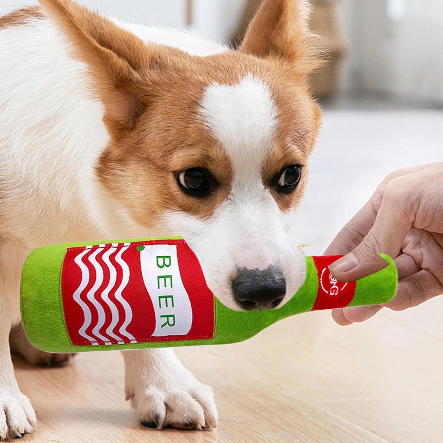 اسباب بازی سگ جیرجیر کننده | بازی تعاملی بطری شراب | اسباب بازی های جویدنی پولیشی، برای آموزش توله سگ، رفع بی حوصلگی، جویدن، غنی سازی جعبه در فضای داخلی و خارجی