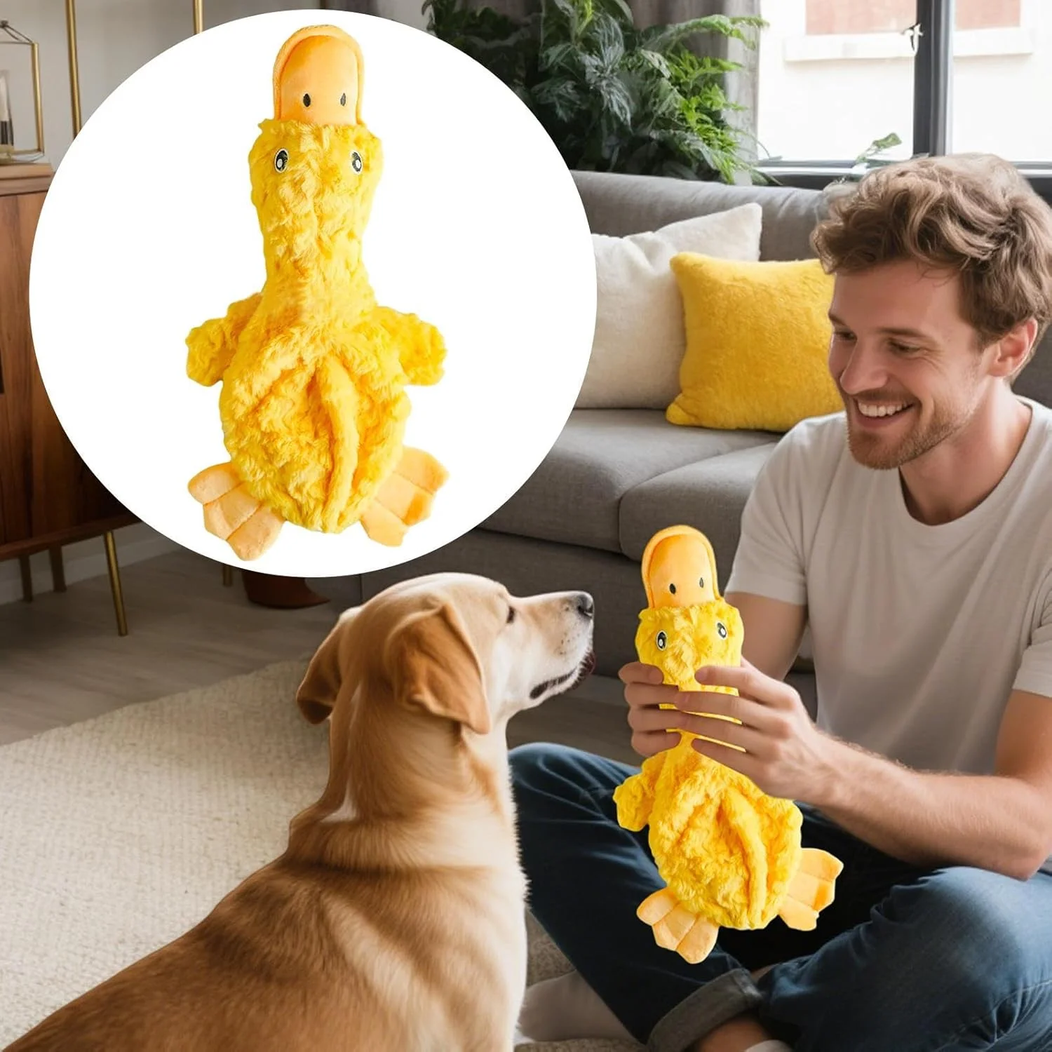 اسباب بازی سگ پولیشی - اسباب بازی اردک پولیشی زیبا با صدای جیر جیر برای توله سگ، لوازم حیوانات خانگی جیر جیر دار برای سگ های کوچک، متوسط و بزرگ، زمان تنهایی، تحریک ذهنی، آموزش، پاداش، بازی تعاملی، ایجاد پیوند