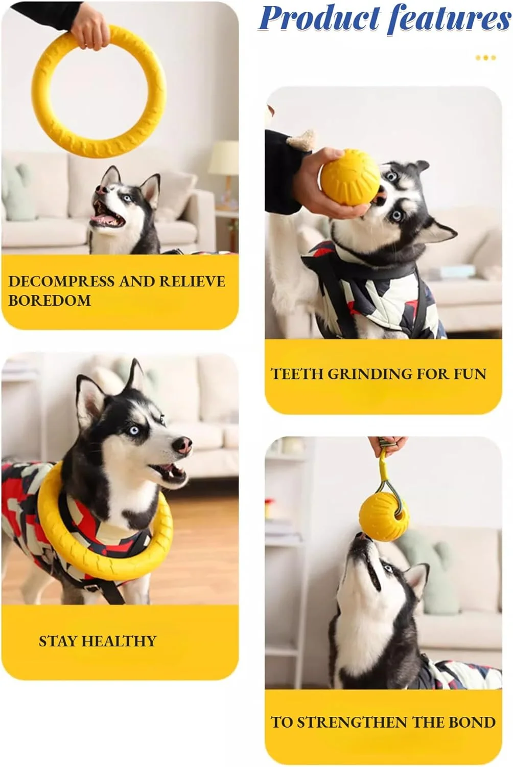 ست 4 عددی توپ سگ Delehehe، لبه های لاستیکی نرم، اسباب بازی جویدنی بادوام سگ، ورزش های فضای باز، اسباب بازی رالی شناور و ابزار بازی تعاملی فریزبی برای سگ های متوسط و بزرگ