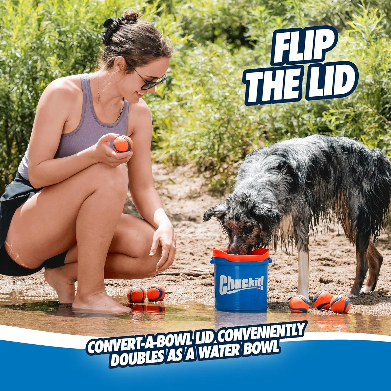 اسباب بازی توپ بازی چاک ایت! الترا بال برای سگ ها، سایز متوسط بسته 8 عددی به همراه سطل تمیز کننده