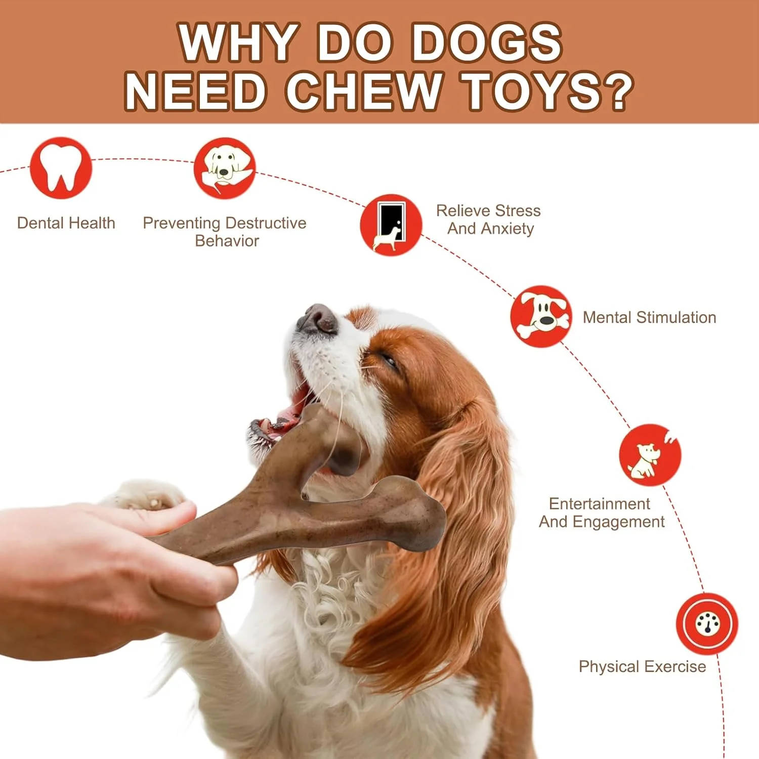 اسباب بازی استخوان جویدنی بادوام سگ Checkzed، اسباب بازی های سخت سگ برای جویدن تهاجمی، اسباب بازی سگ تخریب ناپذیر و ماندگار برای سگ های بزرگ، تمیز کردن دندان ها و ورزش سگ ها - طعم اصلی (210×140 میلی متر)