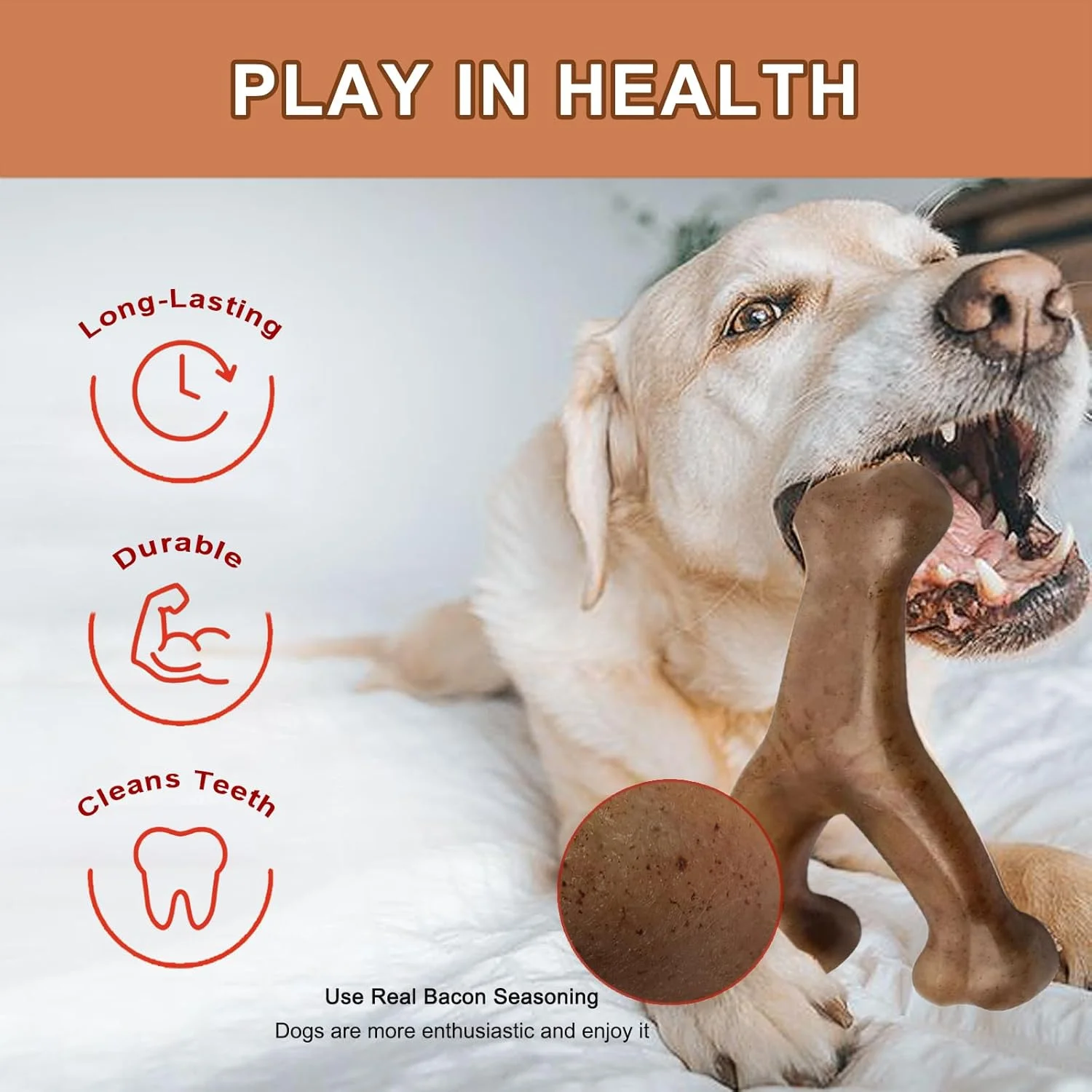 اسباب بازی استخوان جویدنی بادوام سگ Checkzed، اسباب بازی های سخت سگ برای جویدن تهاجمی، اسباب بازی سگ تخریب ناپذیر و ماندگار برای سگ های بزرگ، تمیز کردن دندان ها و ورزش سگ ها - طعم اصلی (210×140 میلی متر)