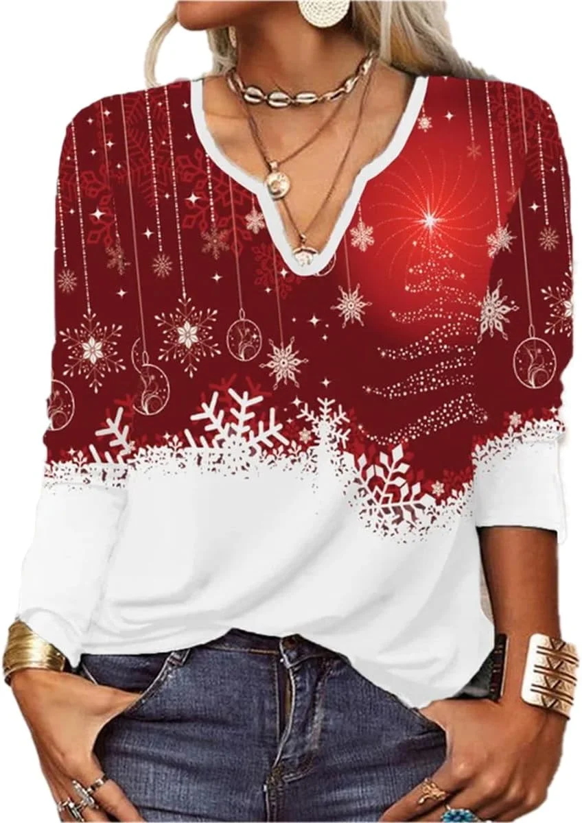 GRMLRPT تاپ زنانه آستین بلند یقه گرد تی شرت تونیک تاپ های چاپی بلوز زنانه شیک پیراهن غیر رسمی دکمه دار (چند رنگ، S-XXL)