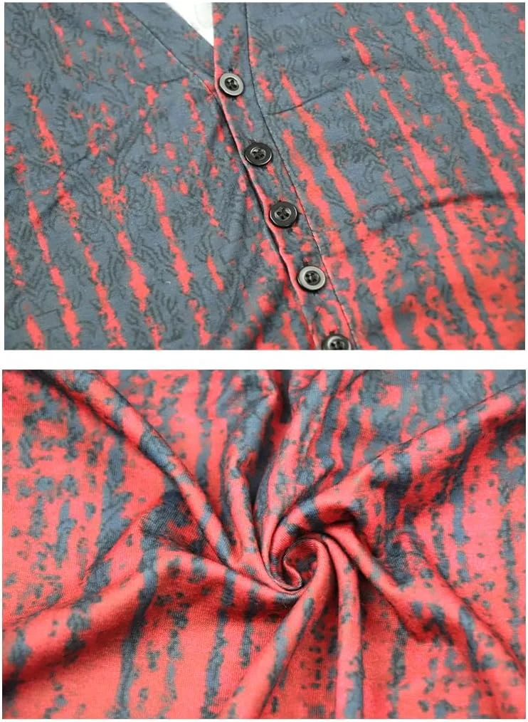 بلوز آستین بلند زنانه GRMLRPT، پیراهن یقه گرد دکمه دار، آستین بلند غیر رسمی، طرح گلدار رنگارنگ (چند رنگ، S)، آستین کوتاه قرمز، XXL