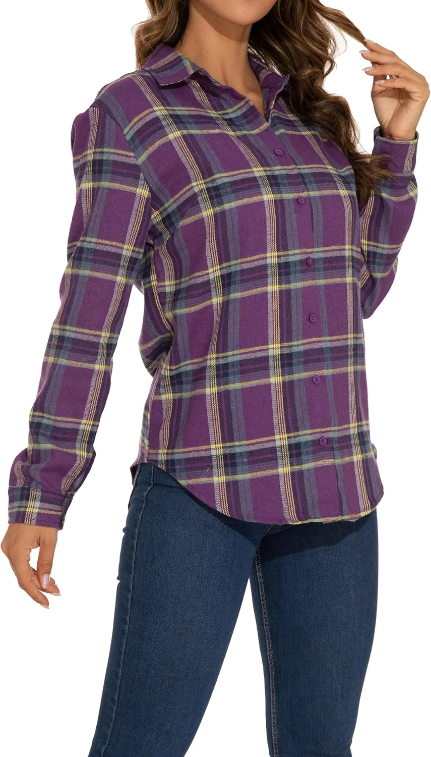 پیراهن چهارخانه کلاسیک زنانه GUANYY - مدل آزاد و آستین بلند