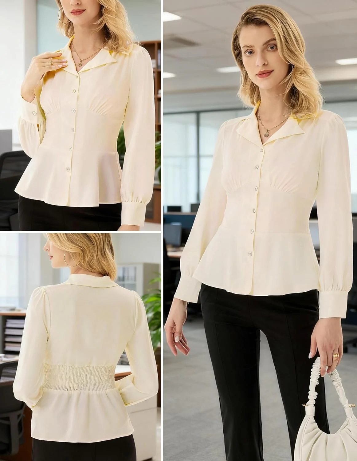 پیراهن های دکمه دار زنانه گریس کارین، تاپ های پلوم، بلوز کار آستین بلند، پیراهن یقه دار، تاپ مجلسی