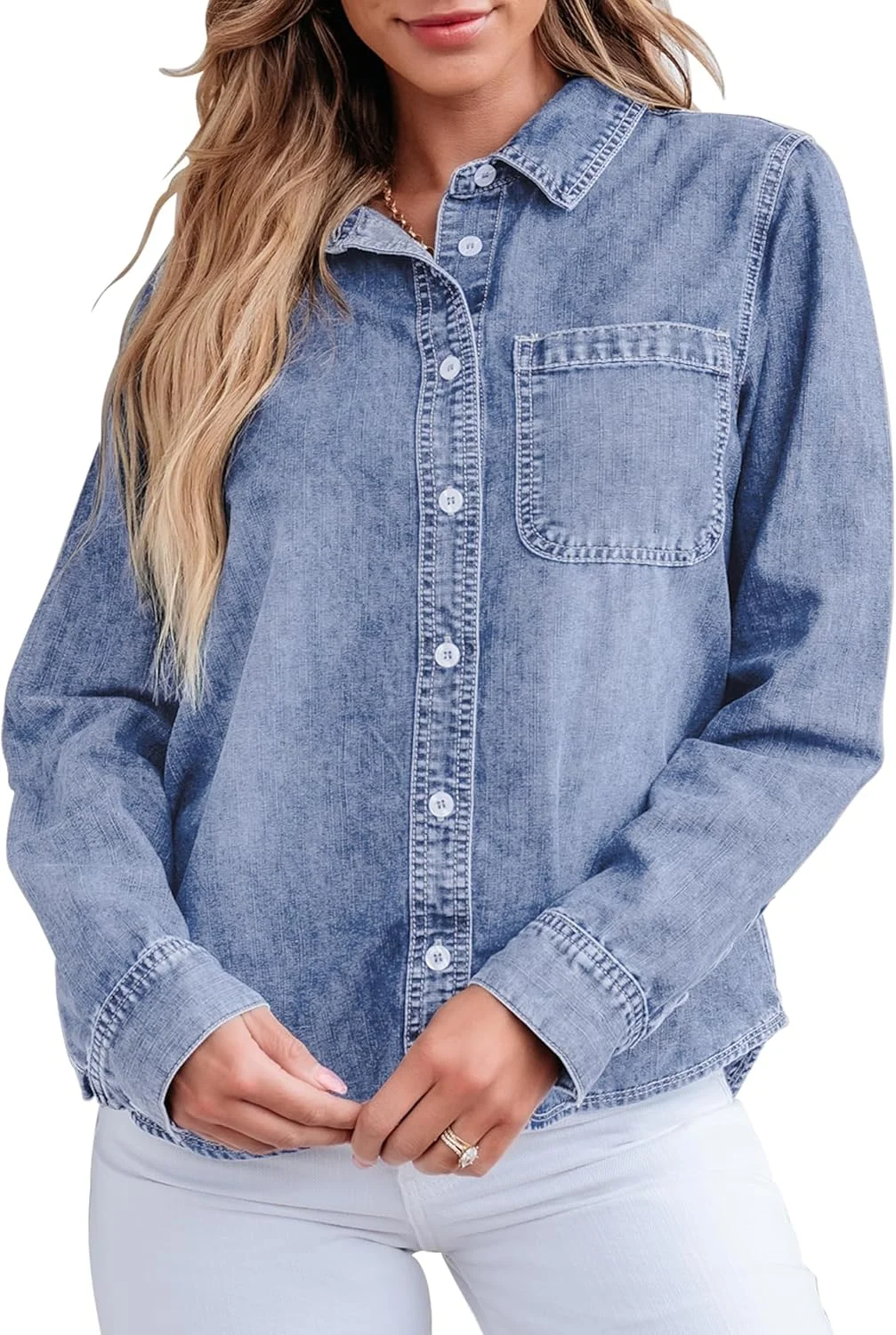 پیراهن زنانه جین دکمه دار GRAPENT آستین بلند سبک وزن مدل غربی تک جیب