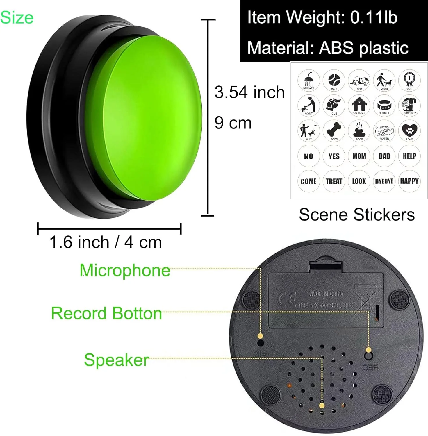 دکمه های سگ برای ارتباط، دکمه های ضبط صدا 4 رنگ، دکمه های آموزش ارتباط سگ دکمه های سخنگو برای حیوانات خانگی، ضبط و پخش 30 ثانیه ای، هدیه خنده دار برای دفتر کار خانگی (بسته 4 عددی)