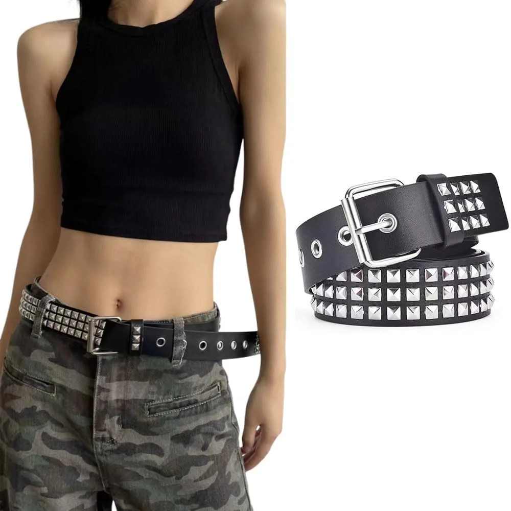کمربند میخ پرچ پانک Goodern برای زنان، کمربند کمر پرچ چرمی PU مد روز با سگک فلزی، کمربند پانک راک فلزی 3 ردیفه با حلقه قابل تنظیم کمربند چهارخانه گل میخ دار روشن یونیسکس برای لباس جین-A کمربند میخ پرچ پانک Goodern برای زنان، کمربند کمر پرچ چرمی PU مد روز با سگک فلزی، کمربند پانک راک فلزی 3 ردیفه با حلقه قابل تنظیم کمربند چهارخانه گل میخ دار روشن یونیسکس برای لباس جین-A