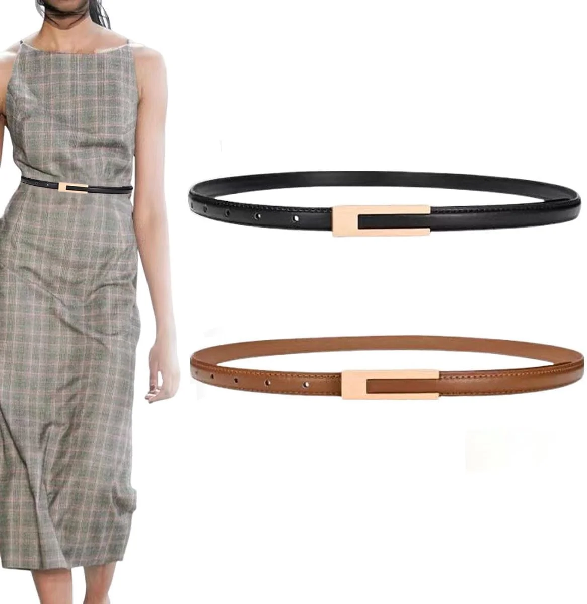 گودرن بسته 2 عددی کمربند زنانه، کمربند باریک زنانه طرح رترو و وینتیج مناسب برای لباس و شلوار جین، کمربند باریک سگک دار، کمربند باریک چرمی PU قابل تنظیم گودرن بسته 2 عددی کمربند زنانه، کمربند باریک زنانه طرح رترو و وینتیج مناسب برای لباس و شلوار جین، کمربند باریک سگک دار، کمربند باریک چرمی PU قابل تنظیم