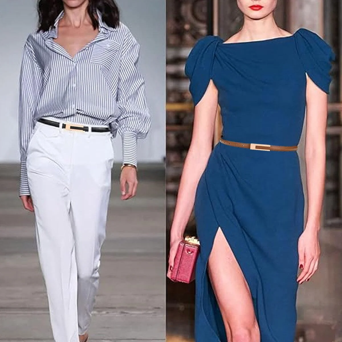 گودرن بسته 2 عددی کمربند زنانه، کمربند باریک زنانه طرح رترو و وینتیج مناسب برای لباس و شلوار جین، کمربند باریک سگک دار، کمربند باریک چرمی PU قابل تنظیم گودرن بسته 2 عددی کمربند زنانه، کمربند باریک زنانه طرح رترو و وینتیج مناسب برای لباس و شلوار جین، کمربند باریک سگک دار، کمربند باریک چرمی PU قابل تنظیم