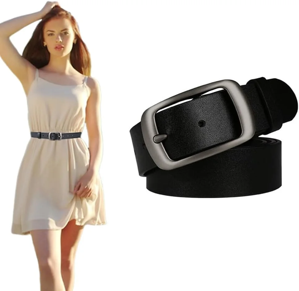 کمربند چرمی PU زنانه Goodern مدل 110 سانتی‌متری، کمربند کمر زنانه طرح چرم مصنوعی شیک، سگک فشن برای شلوار جین و پیراهن