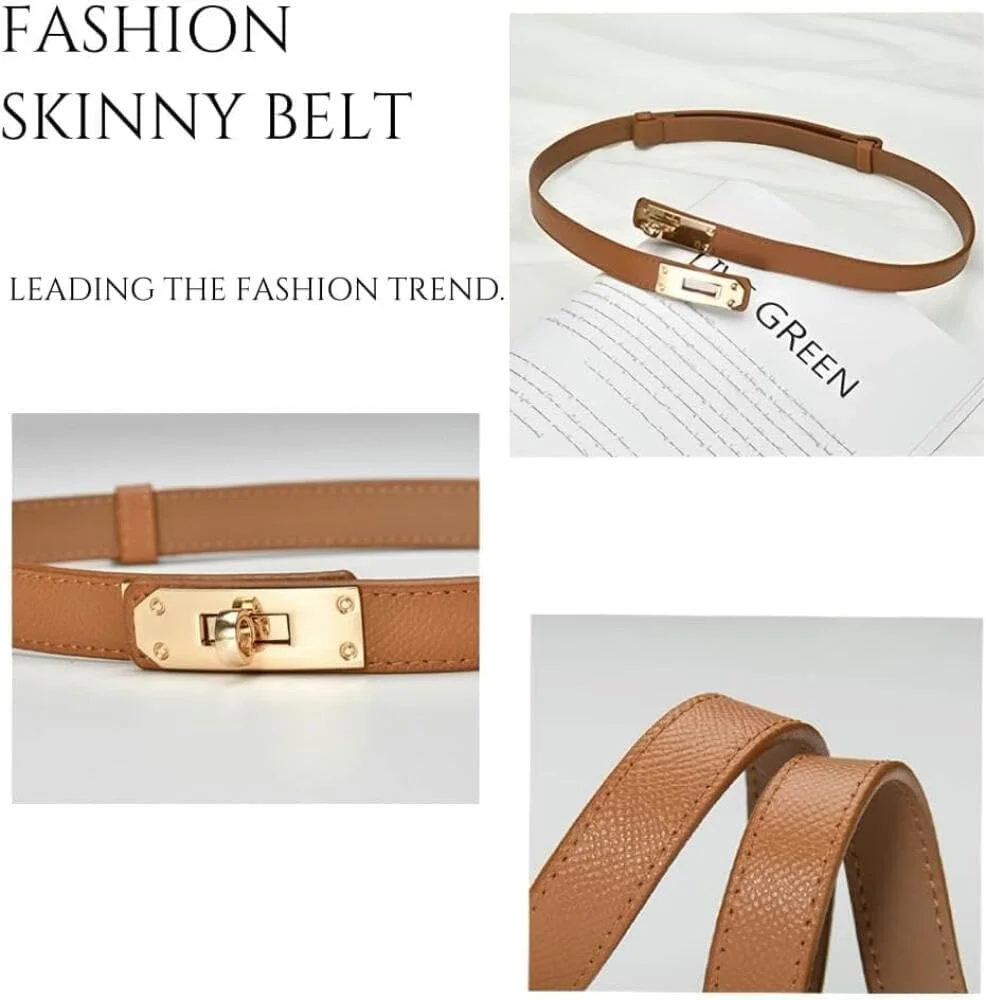 کمربند زنانه گودرن، کمربند چرمی قابل تنظیم زنانه، کمربند باریک کلاسیک، سگک کمربند، رنگ ثابت یکپارچهسازی بافتی آلیاژی، کمربند باریک تزئینی برای لباس، کت و شلوار جین - قهوه ای کمربند زنانه گودرن، کمربند چرمی قابل تنظیم زنانه، کمربند باریک کلاسیک، سگک کمربند، رنگ ثابت یکپارچهسازی بافتی آلیاژی، کمربند باریک تزئینی برای لباس، کت و شلوار جین - قهوه ای