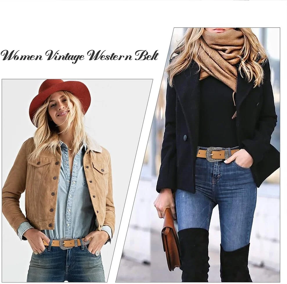 کمربند زنانه Goodern طرح وسترن وینتیج، کمربند چرمی مصنوعی زنانه با سگک گل دار توخالی، کمربند کمر کابوی و دختر گاوچران، کمربندهای چرمی مصنوعی رترو زنانه برای شلوار جین و پیراهن - شتری