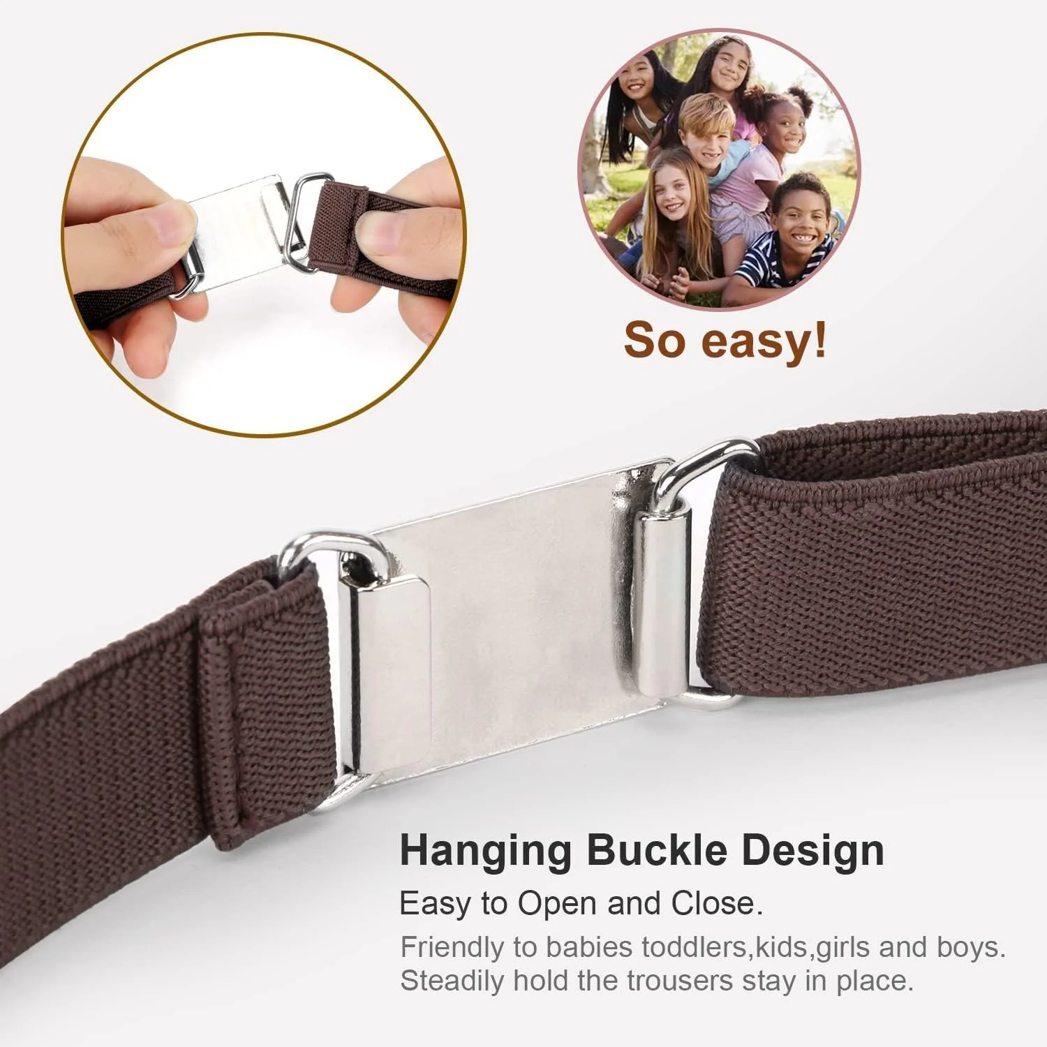 ست 3 عددی کمربند کشی سگک دار کودکانه Goodern، کمربند کشی قابل تنظیم برای کودکان با سگک مربعی نقره ای، کمربند شیک زنانه و مردانه برای شلوار جین، دامن، کمربند کشی برای پسران و دختران - مشکی+قهوه ای+خاکستری